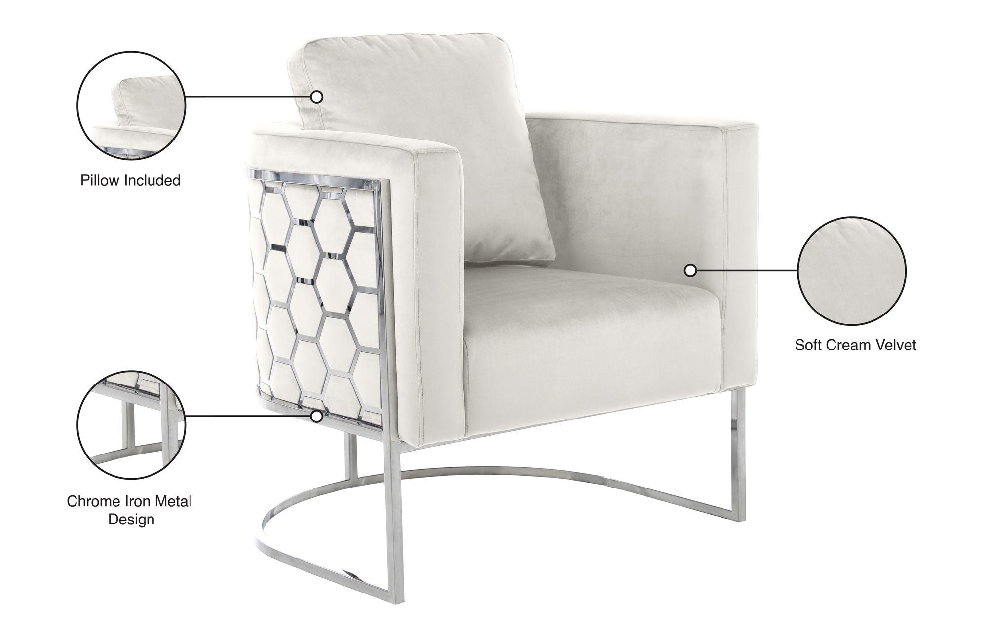 Casa Velvet Chair with Chrome Iron Metal Base