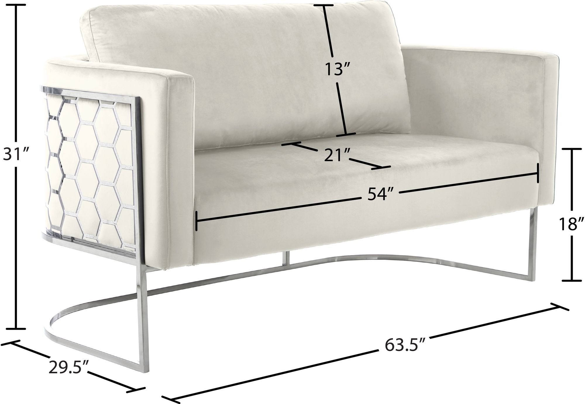 Casa Velvet Loveseat with Chrome Iron Metal Base