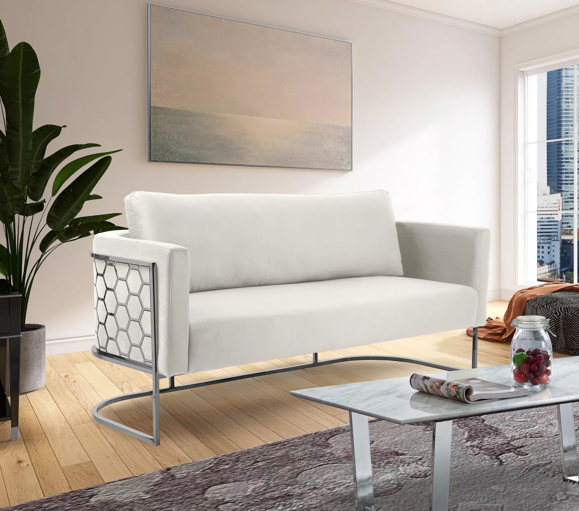 Casa Velvet Sofa with Silver Base