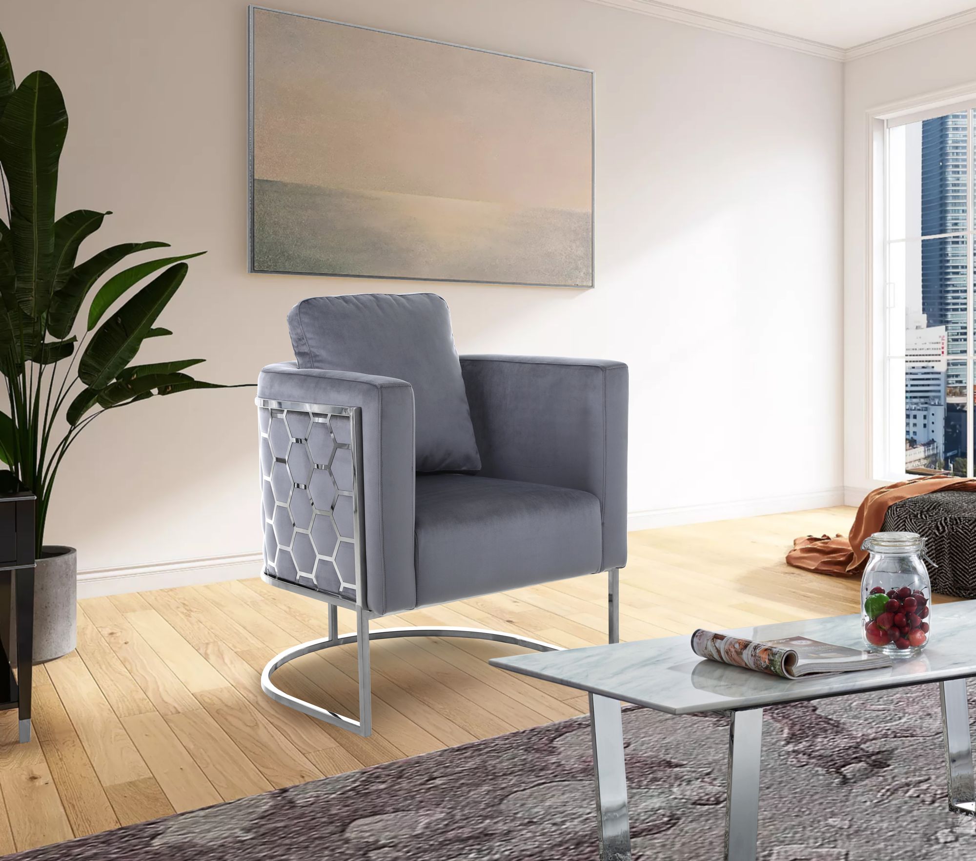 Casa Velvet Chair with Chrome Iron Metal Base
