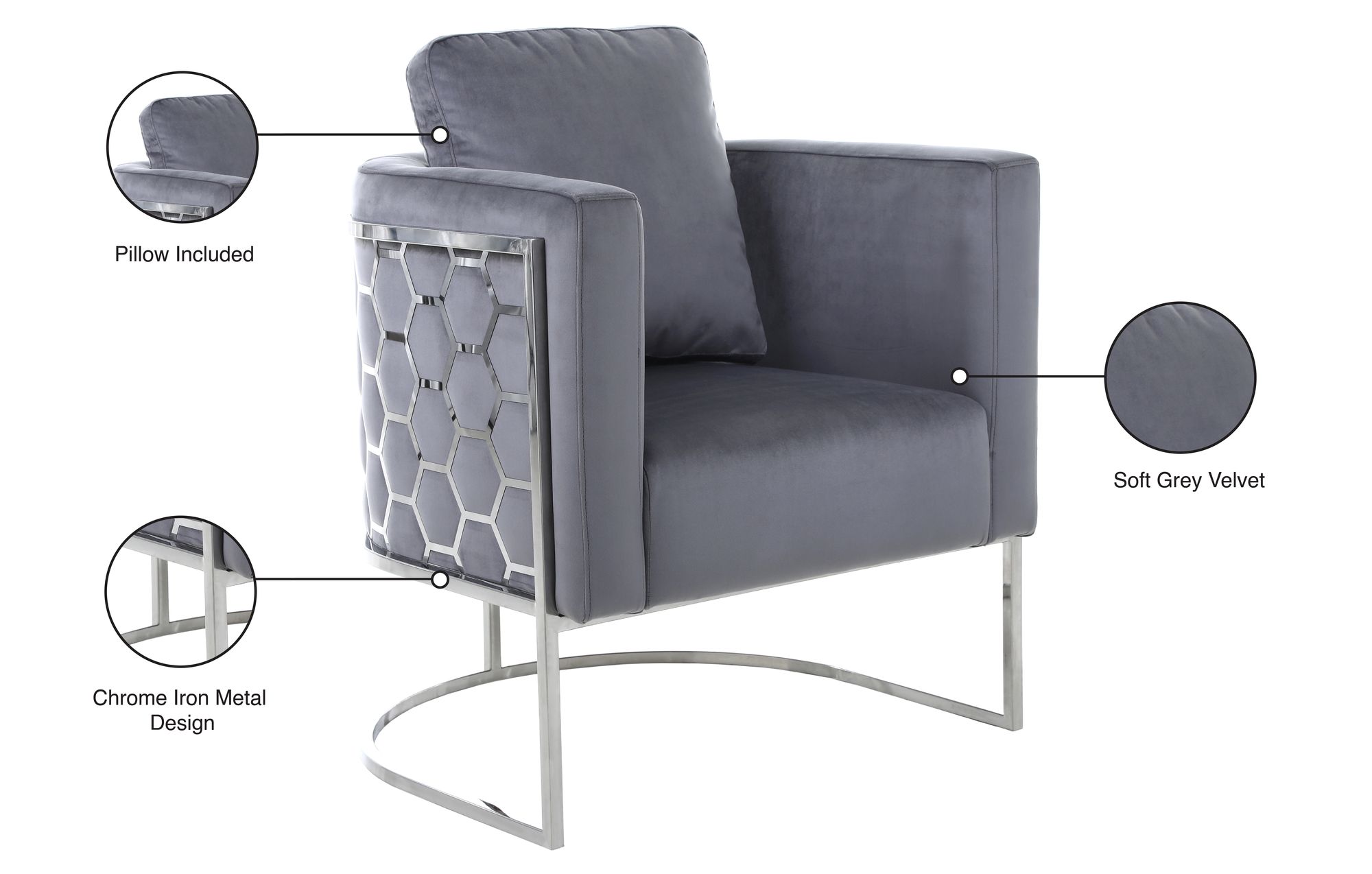 Casa Velvet Chair with Chrome Iron Metal Base