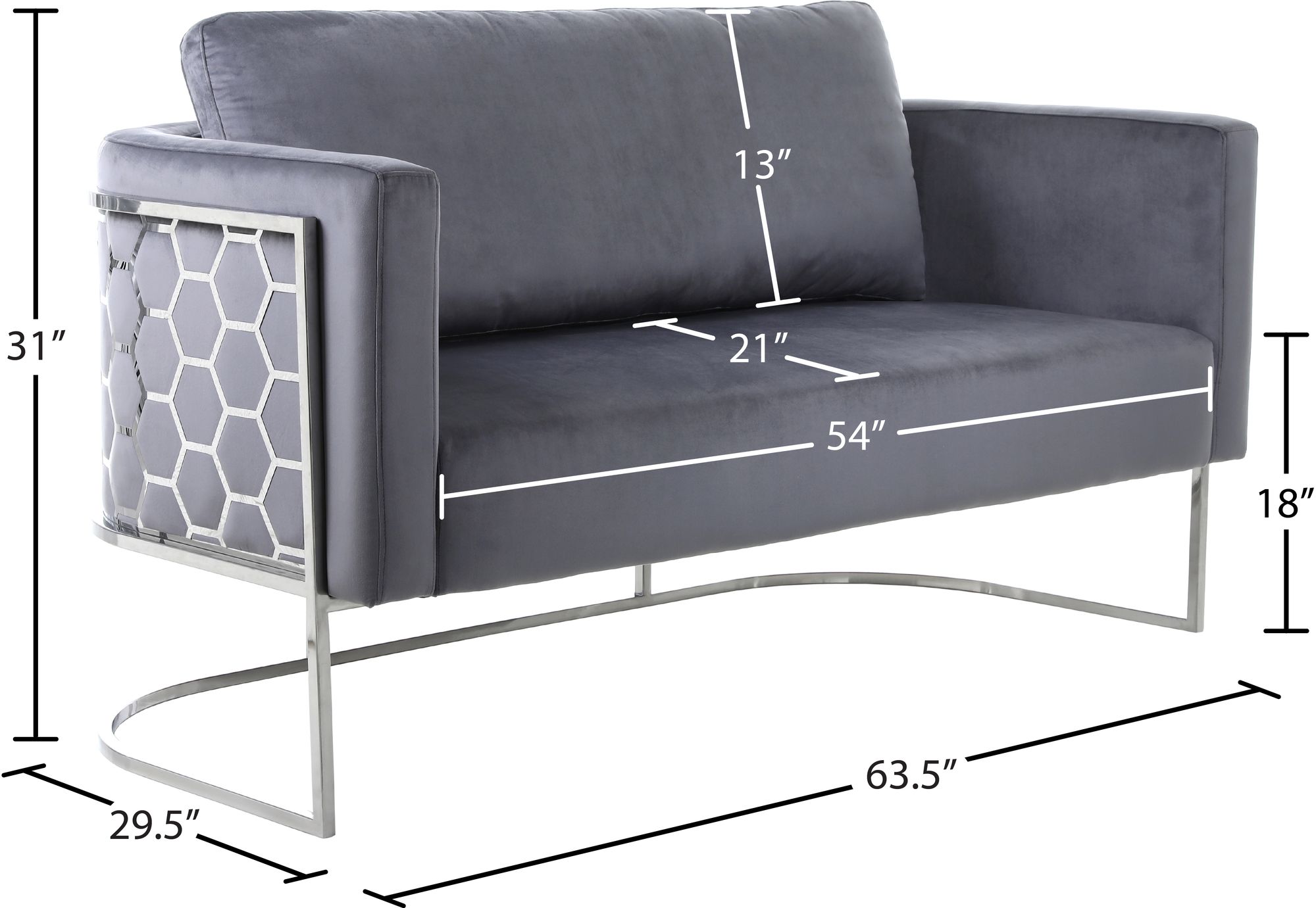 Casa Velvet Loveseat with Chrome Iron Metal Base
