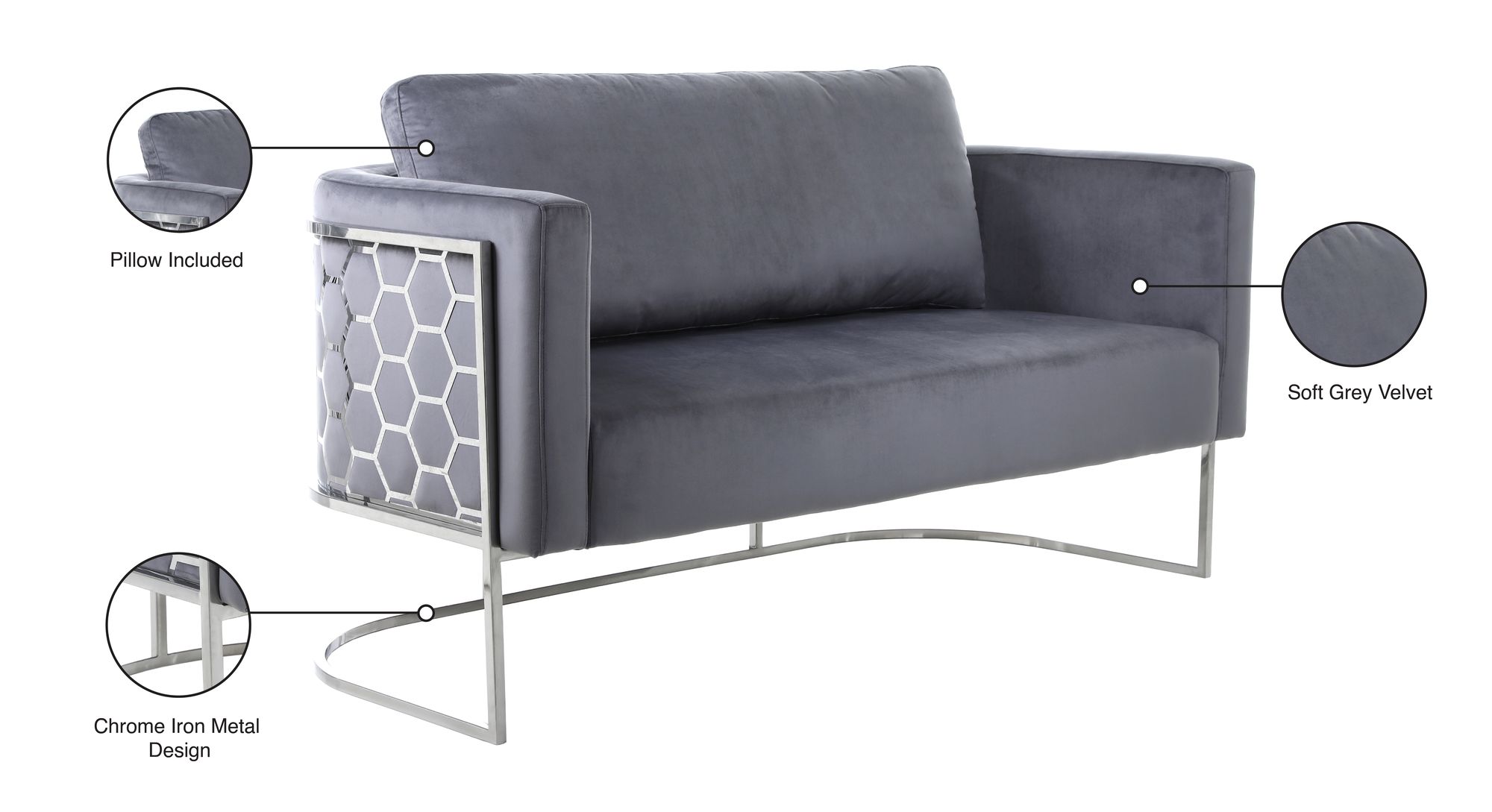 Casa Velvet Loveseat with Chrome Iron Metal Base