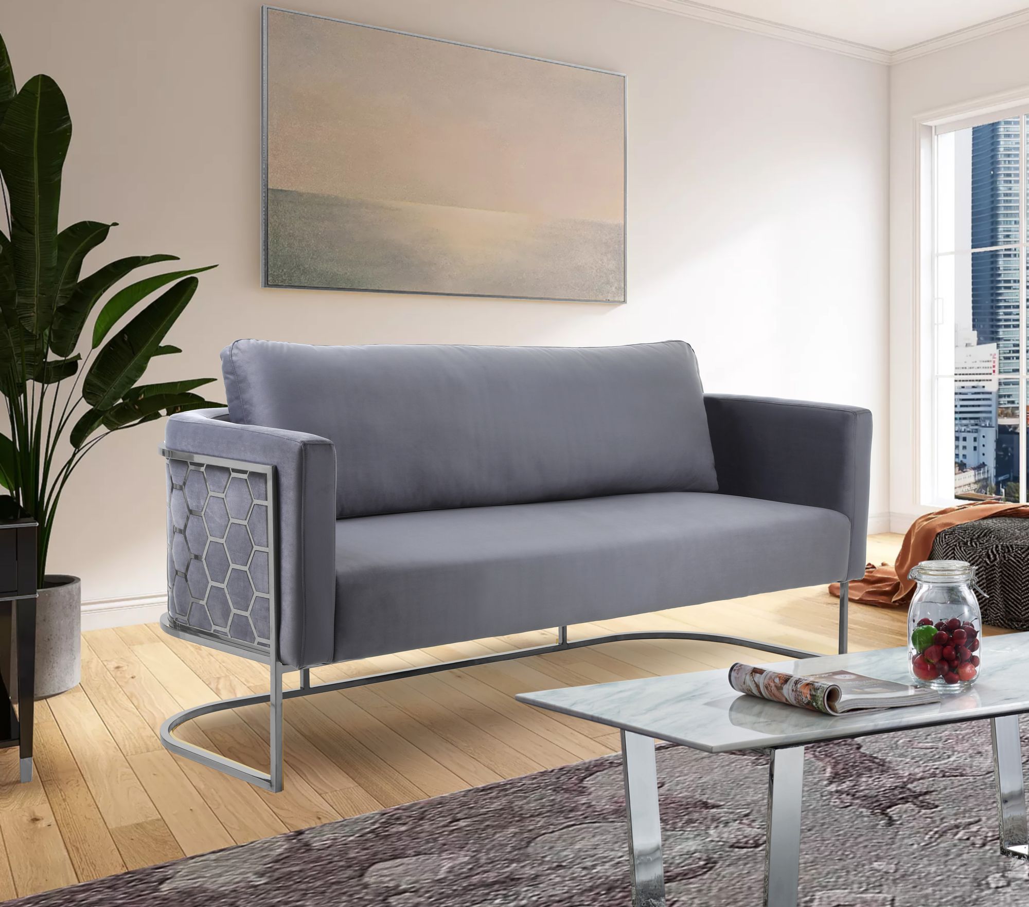Casa Velvet Sofa with Silver Base