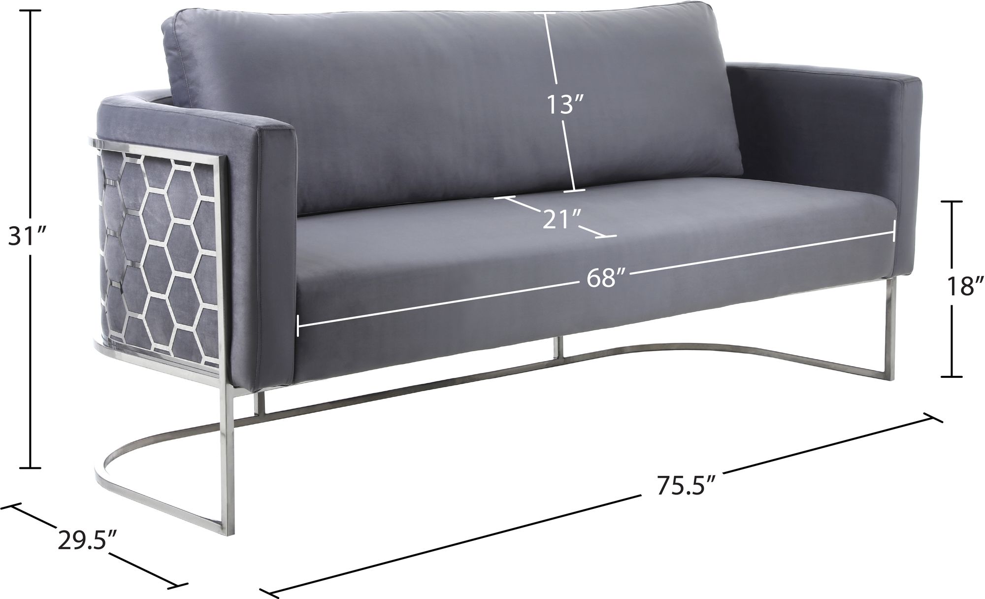 Casa Velvet Sofa with Silver Base