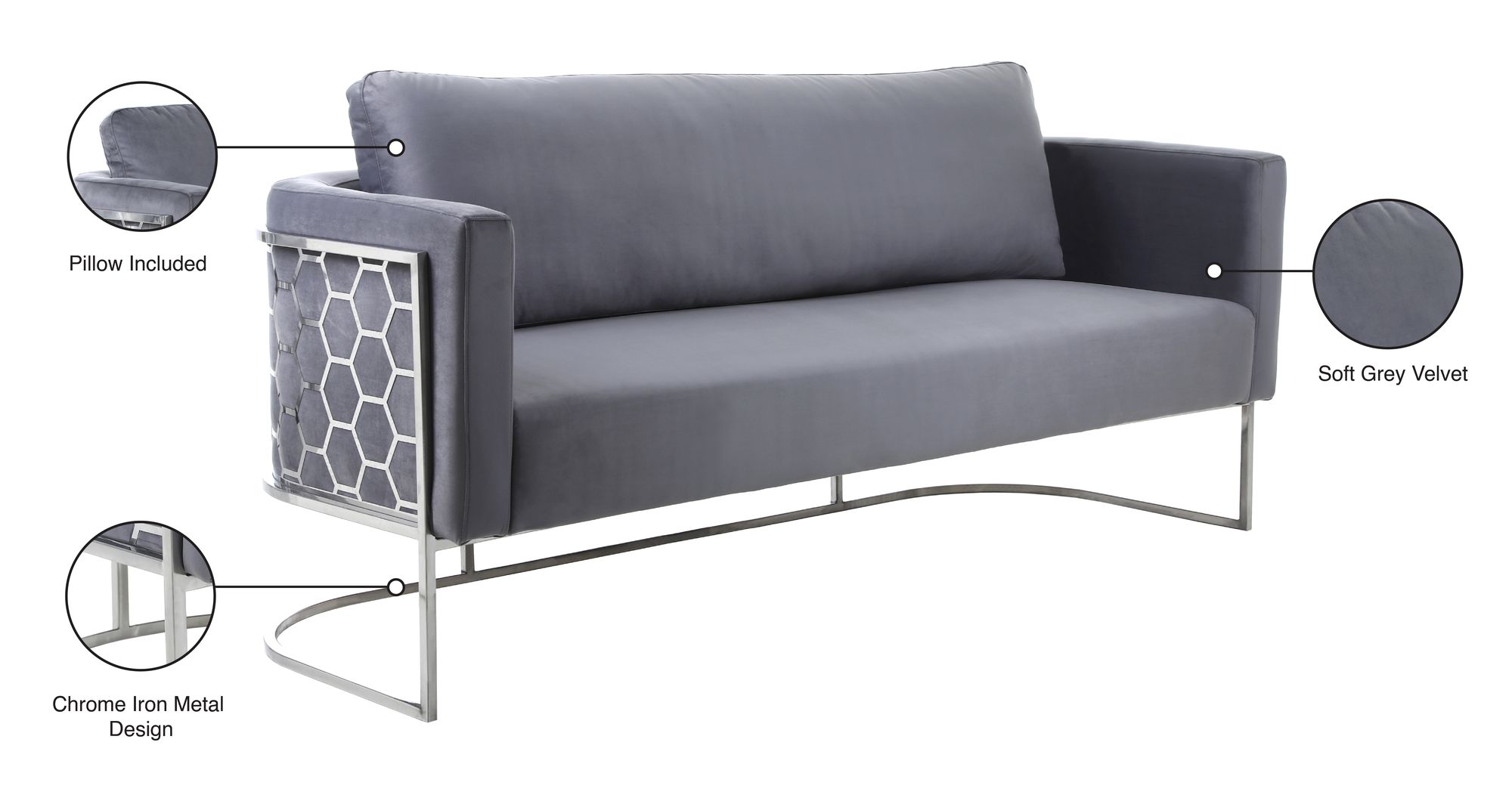 Casa Velvet Sofa with Silver Base