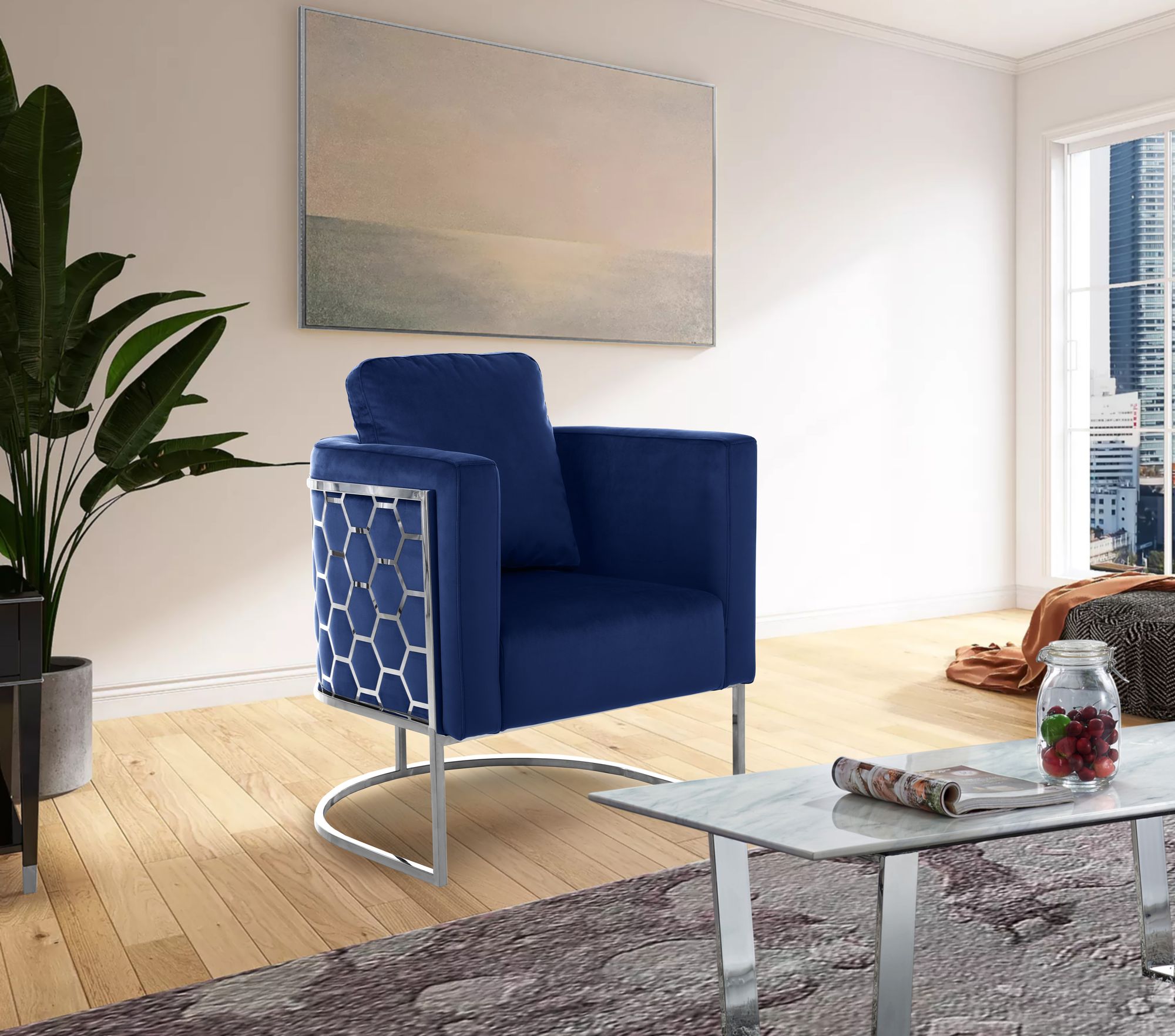 Casa Velvet Chair with Chrome Iron Metal Base