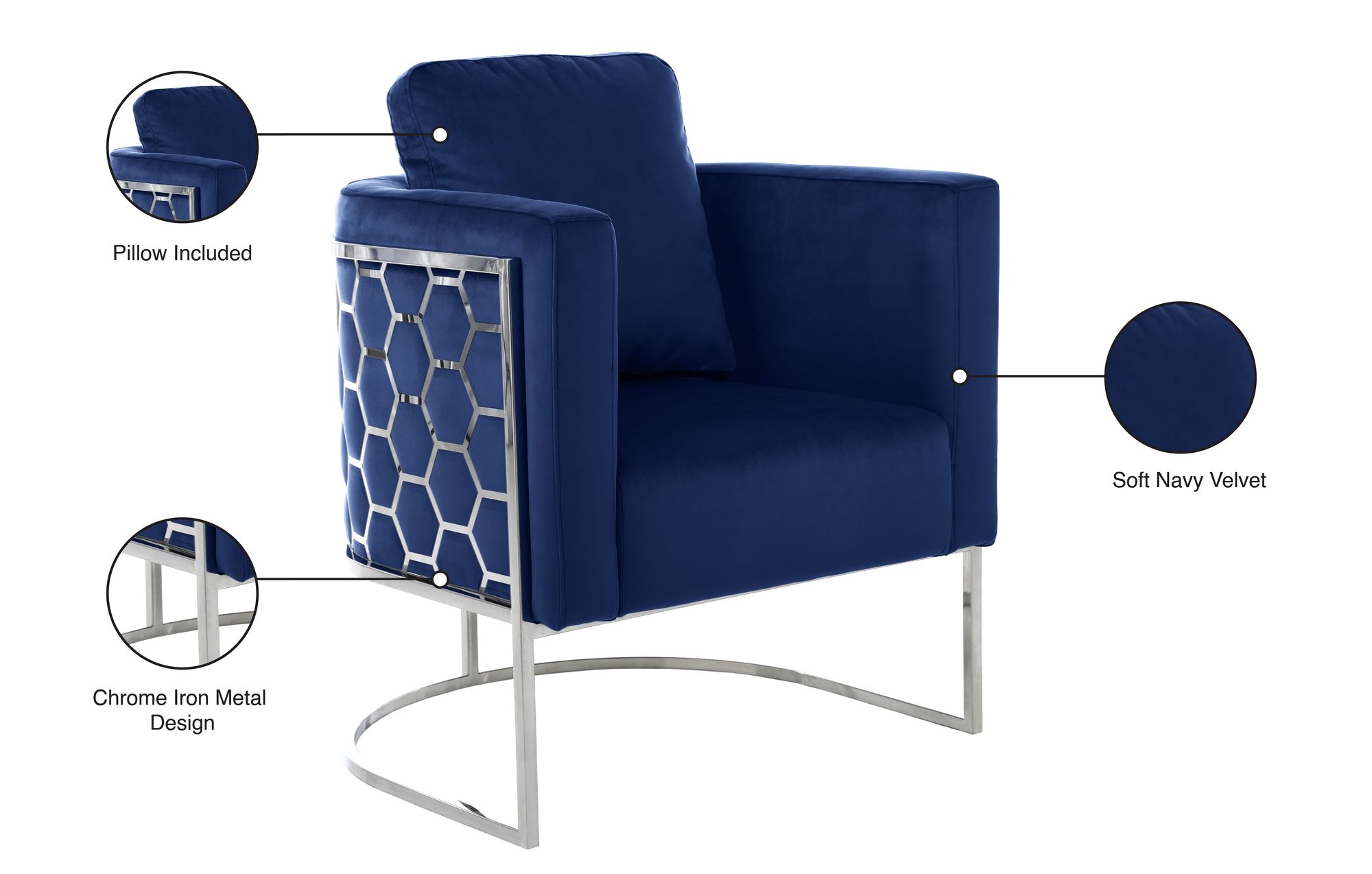 Casa Velvet Chair with Chrome Iron Metal Base