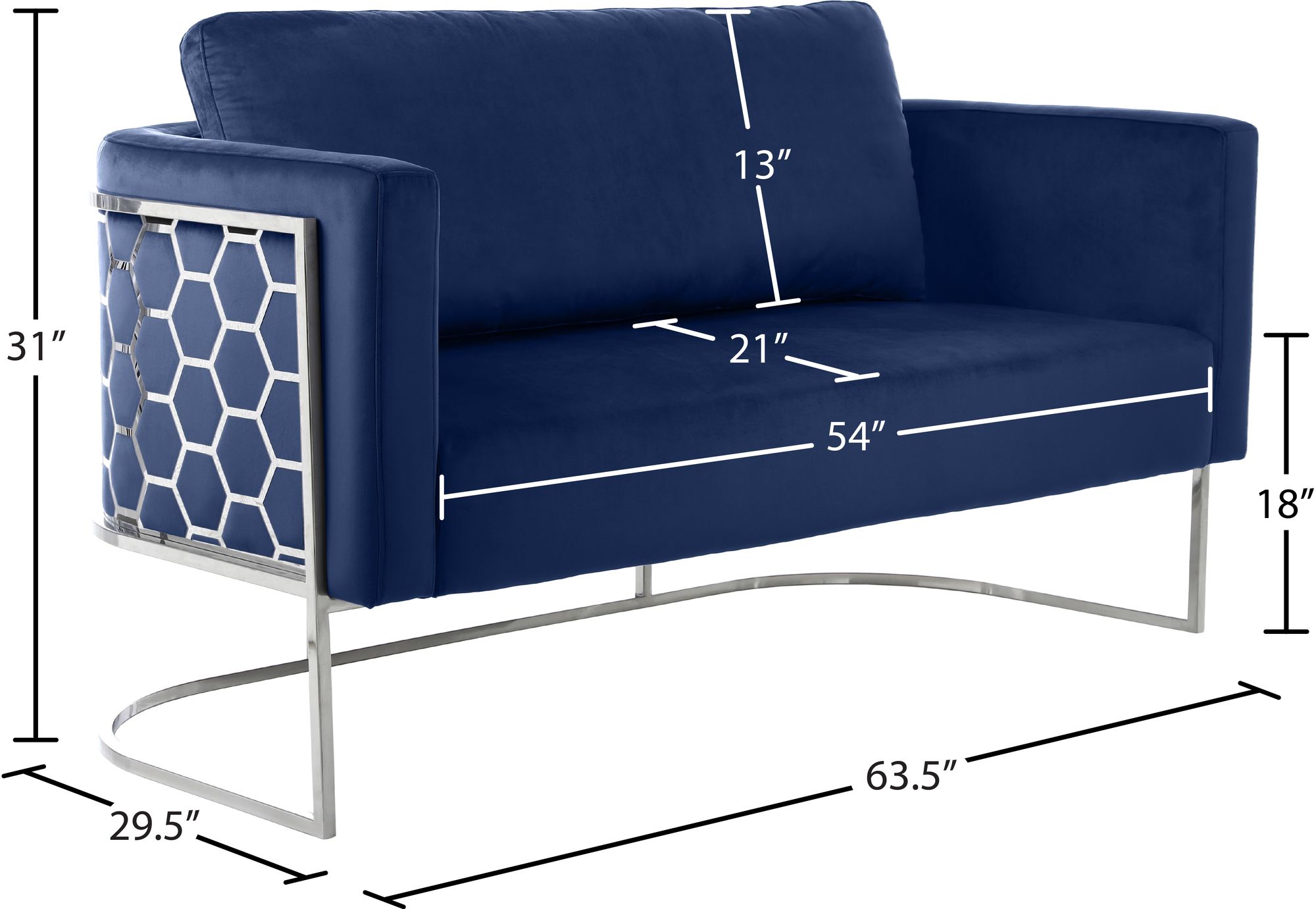 Casa Velvet Loveseat with Chrome Iron Metal Base