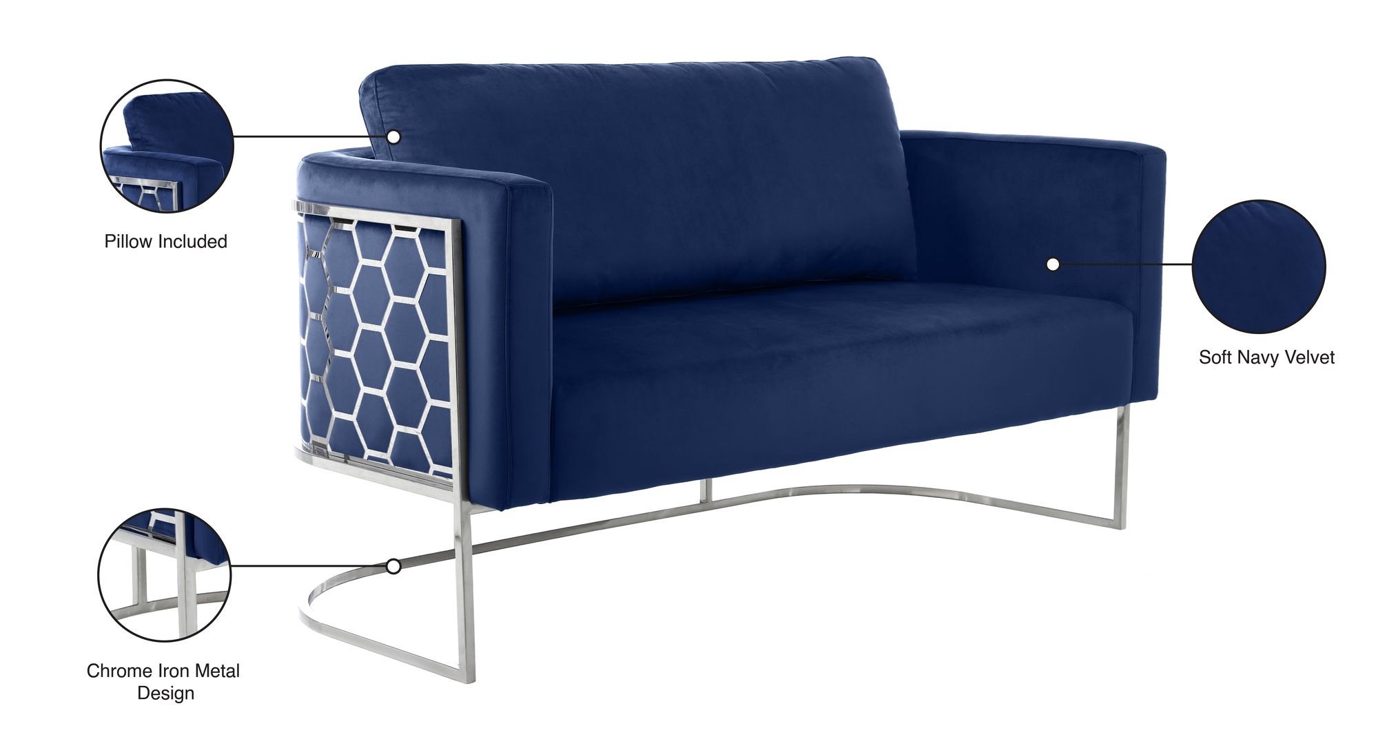 Casa Velvet Loveseat with Chrome Iron Metal Base