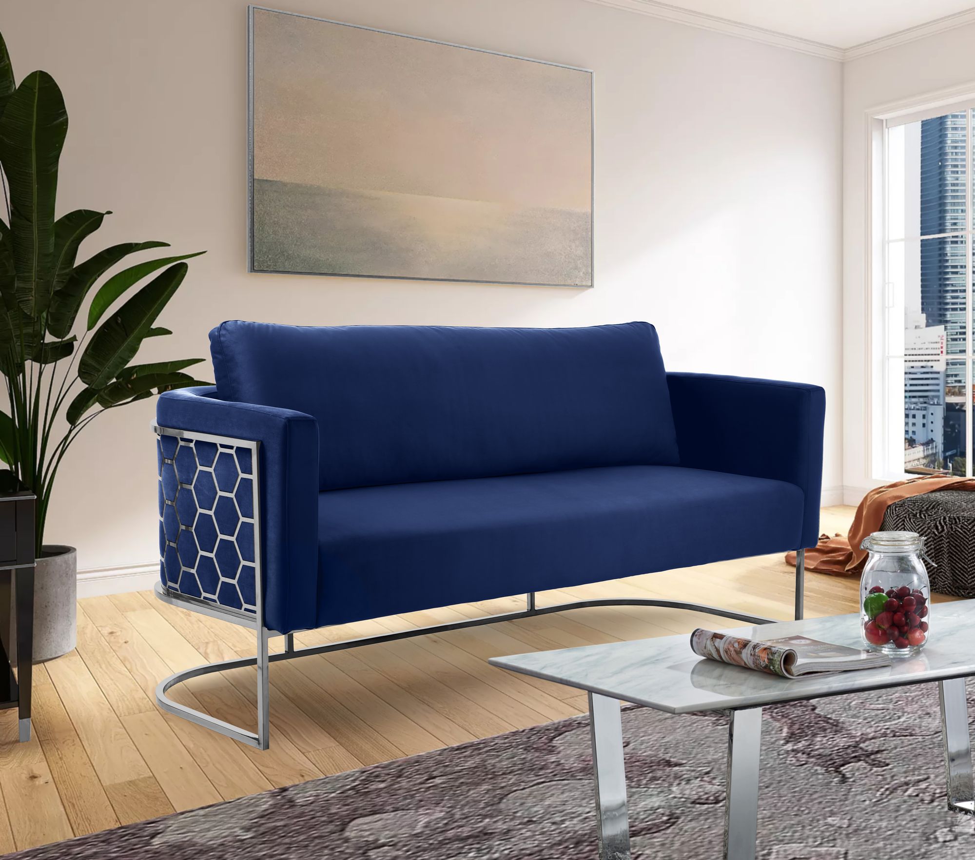 Casa Velvet Sofa with Silver Base