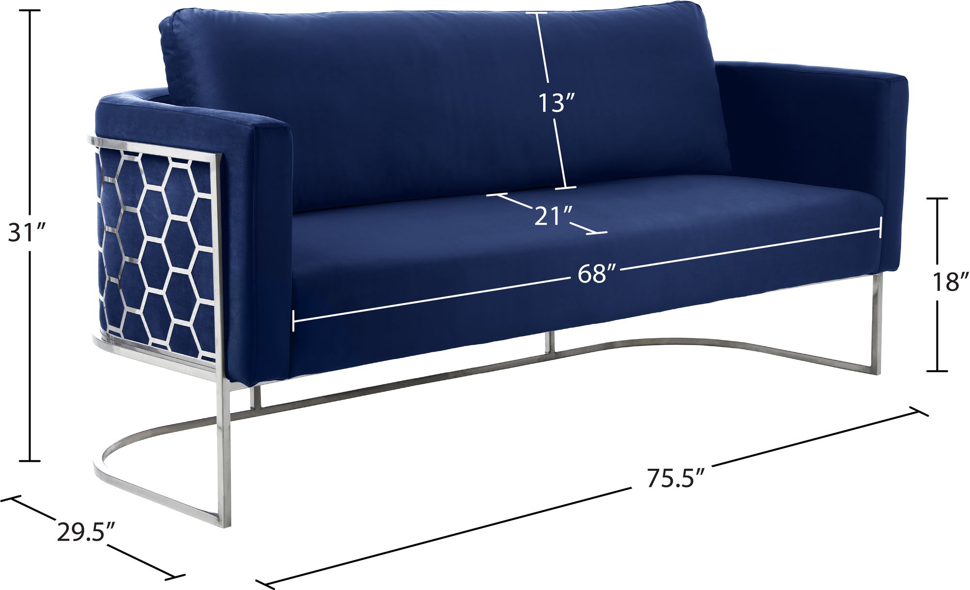 Casa Velvet Sofa with Silver Base