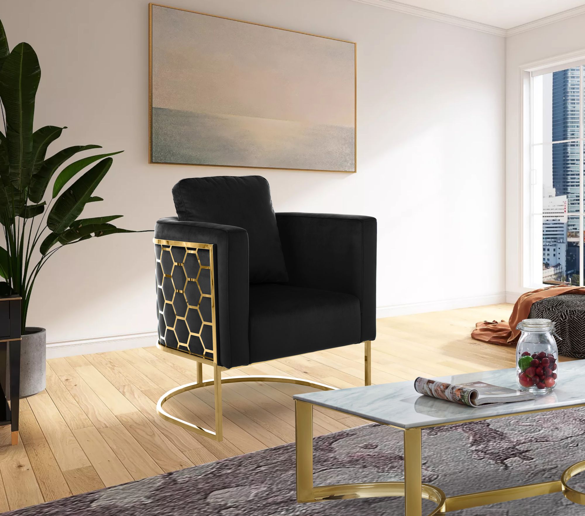 Casa Velvet Chair with Gold Iron Metal Base