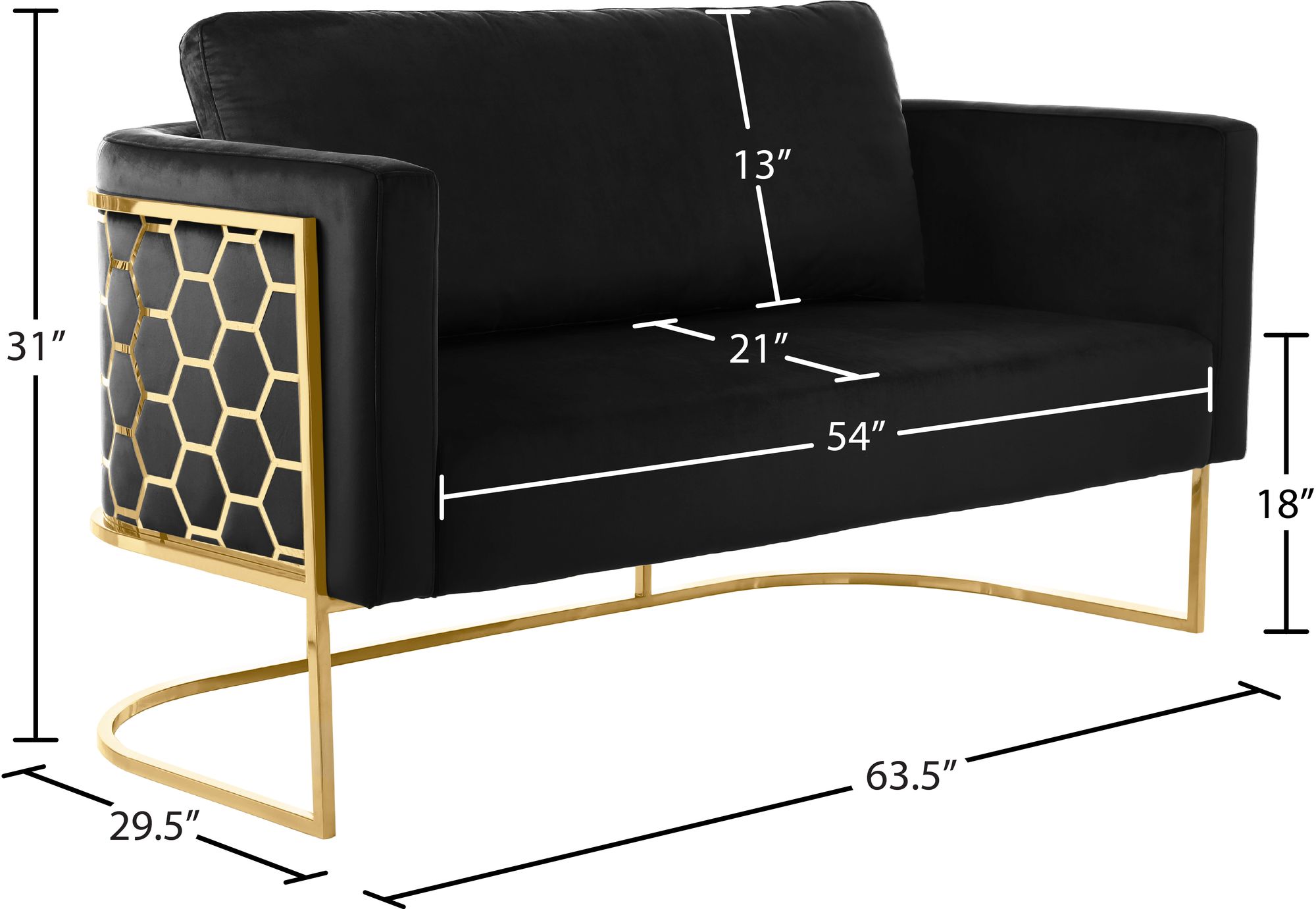 Casa Velvet Loveseat with Gold Iron Metal Base