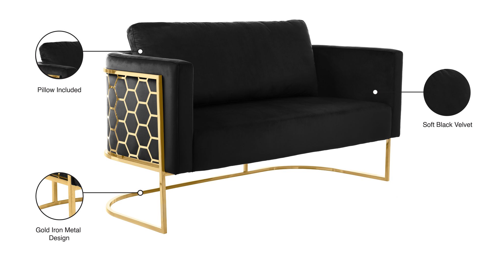 Casa Velvet Loveseat with Gold Iron Metal Base