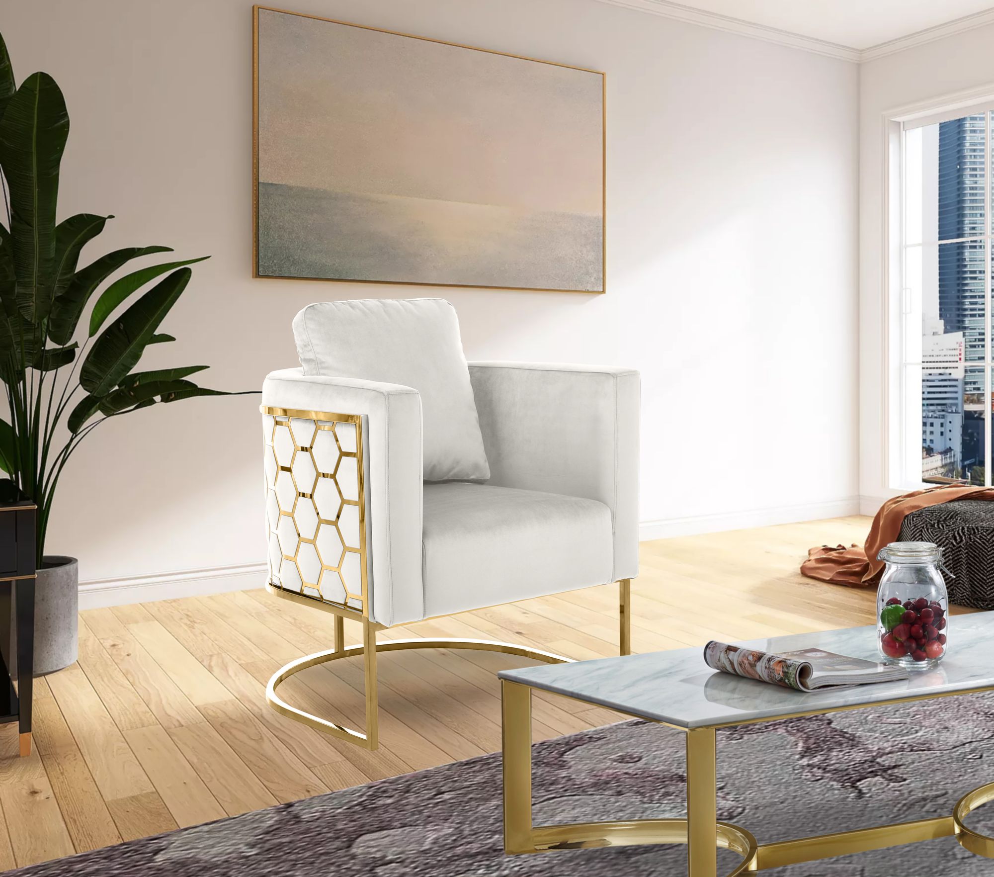 Casa Velvet Chair with Gold Iron Metal Base