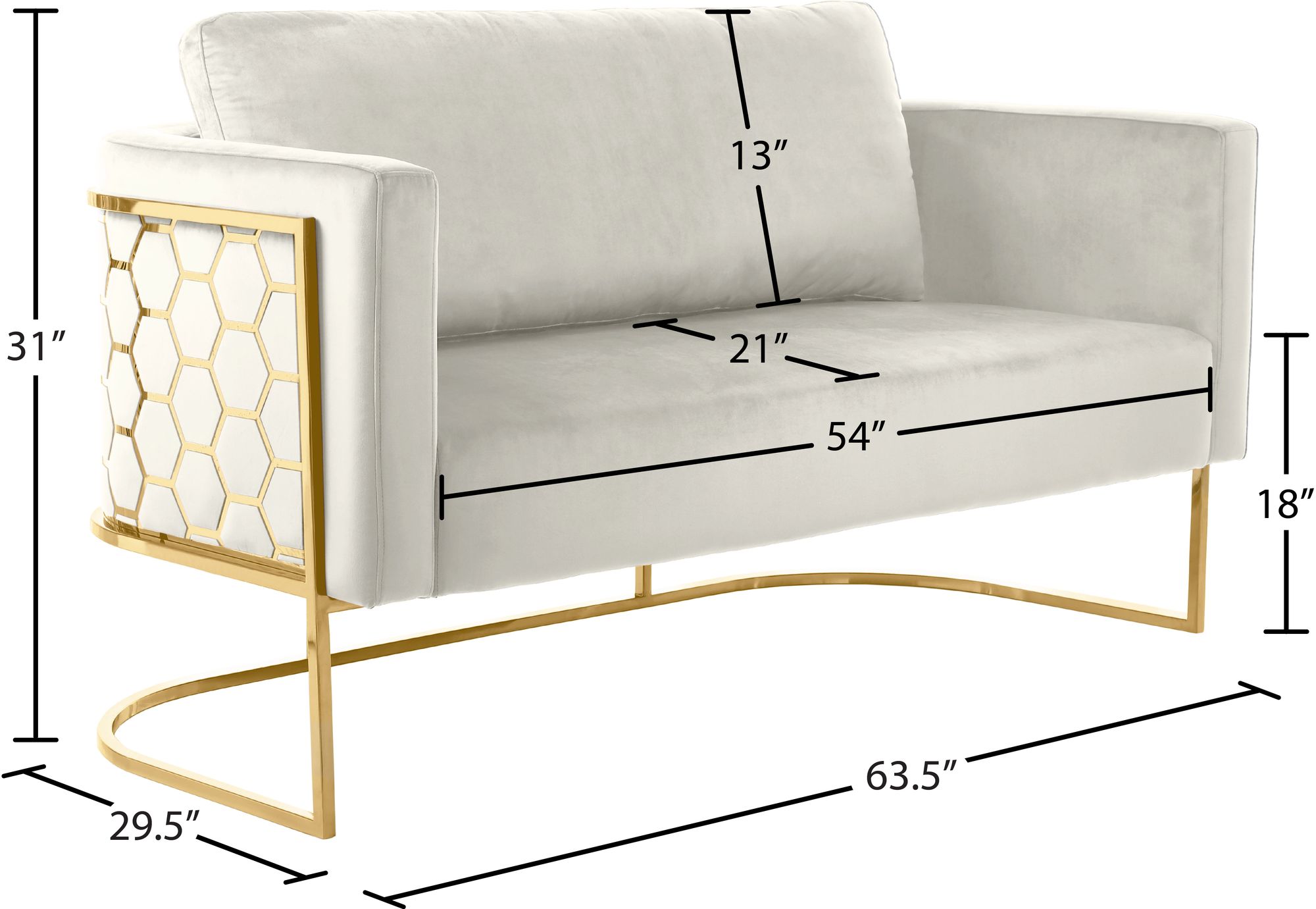 Casa Velvet Loveseat with Gold Iron Metal Base