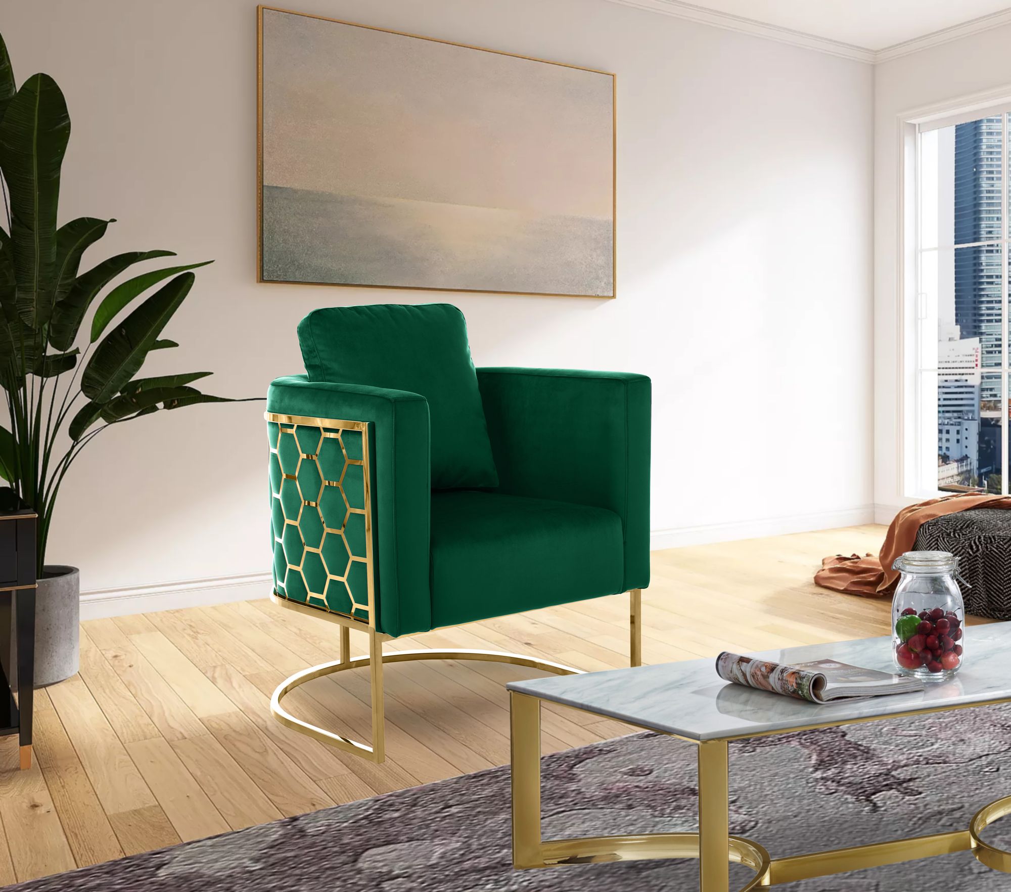 Casa Velvet Chair with Gold Iron Metal Base