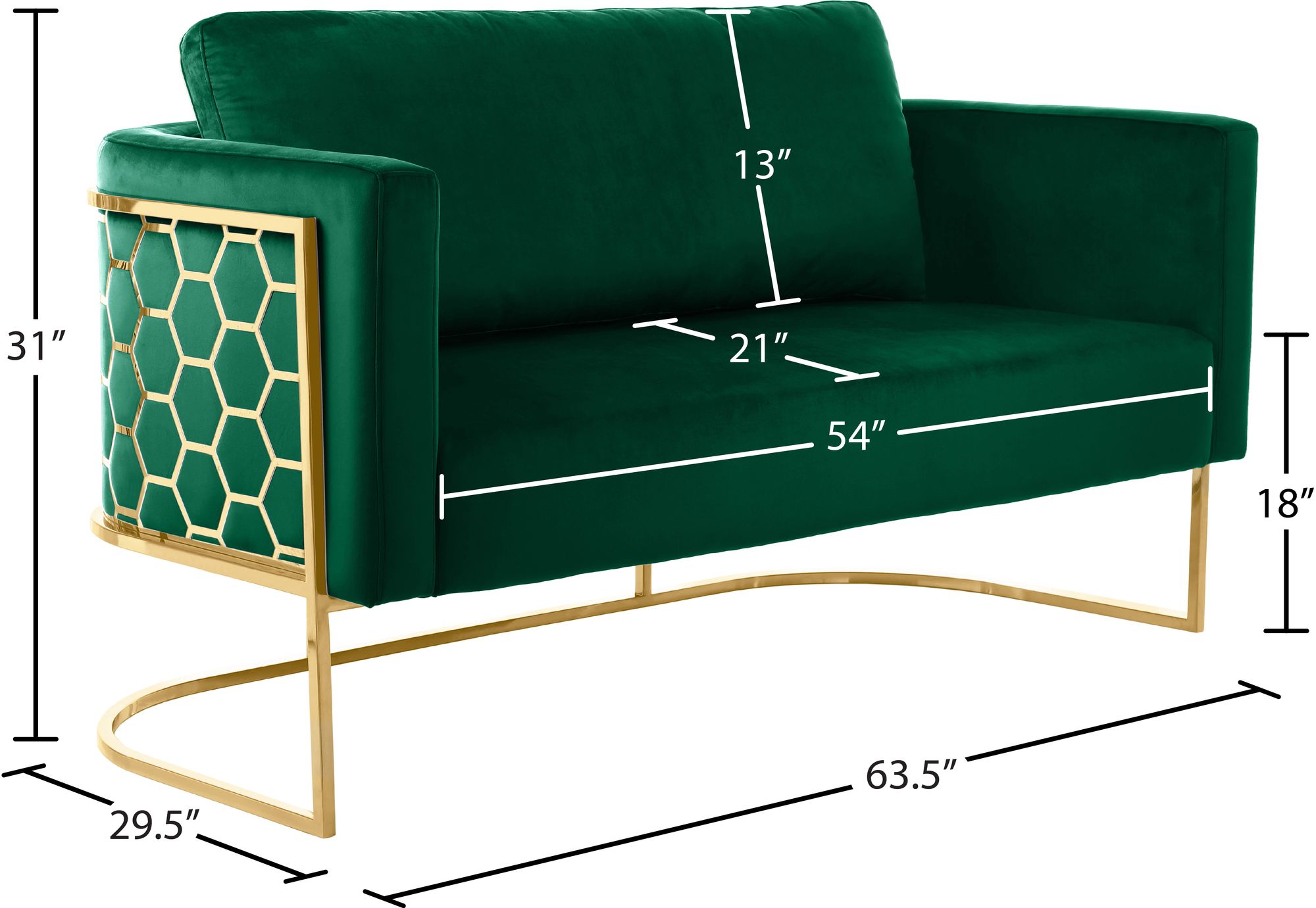 Casa Velvet Loveseat with Gold Iron Metal Base