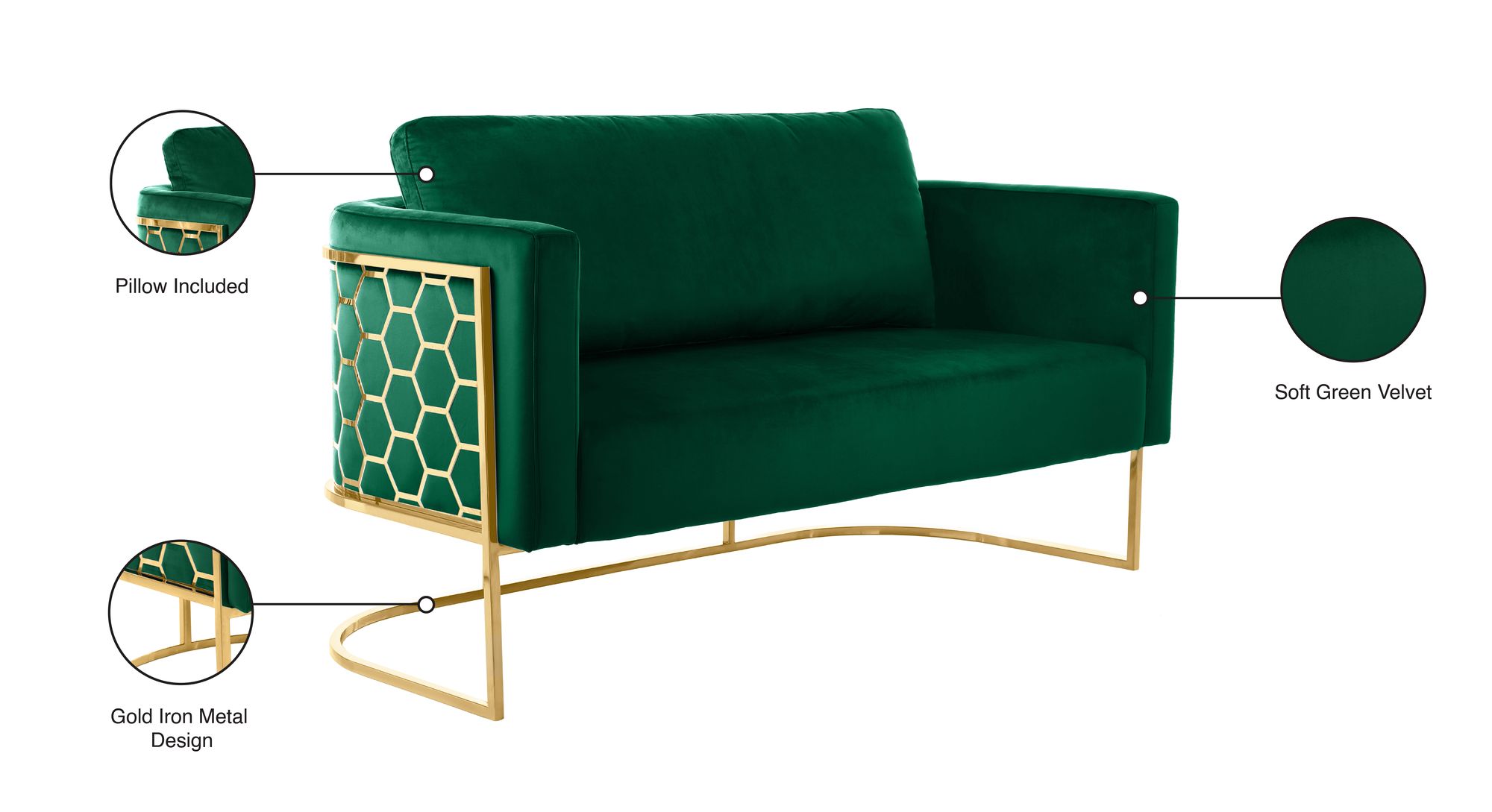 Casa Velvet Loveseat with Gold Iron Metal Base