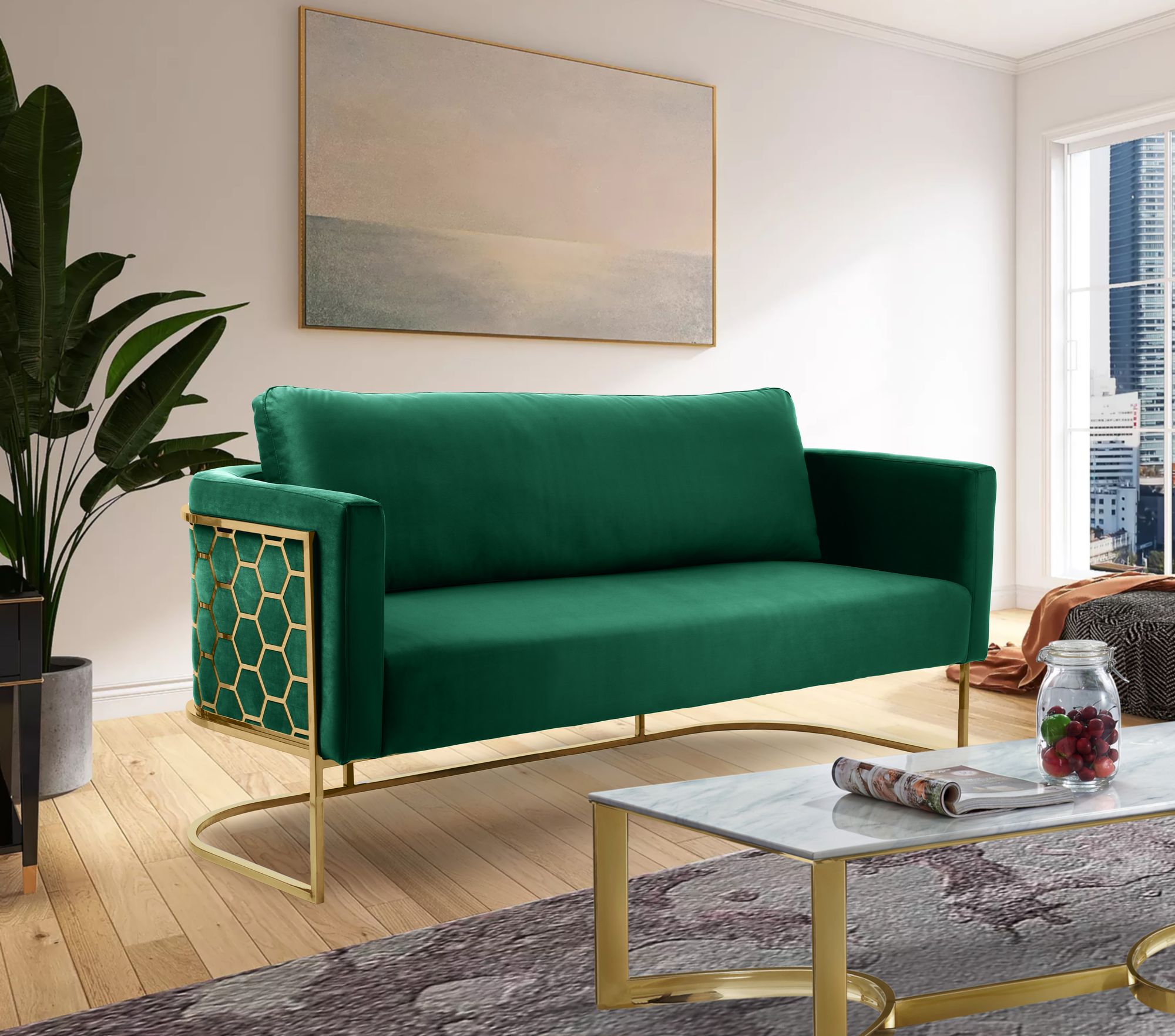 Casa Velvet Sofa with Gold Base
