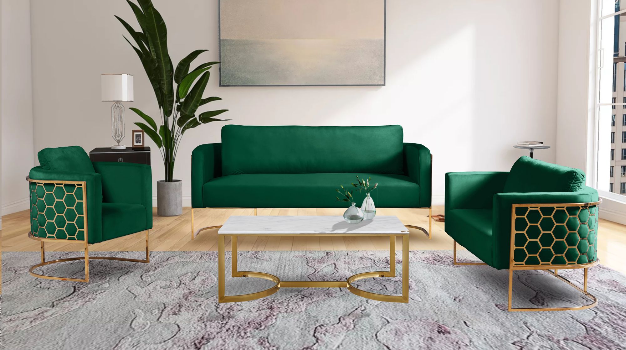 Casa Velvet Sofa with Gold Base