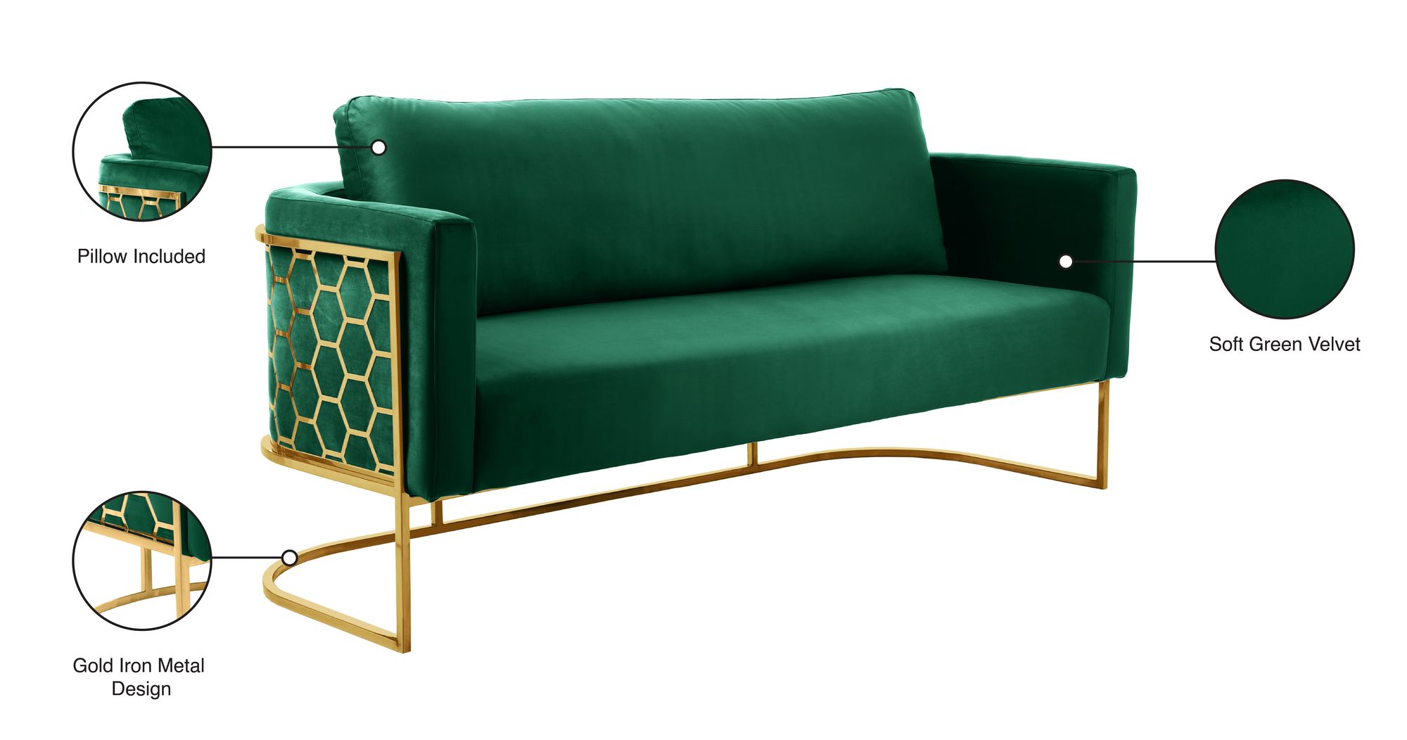 Casa Velvet Sofa with Gold Base