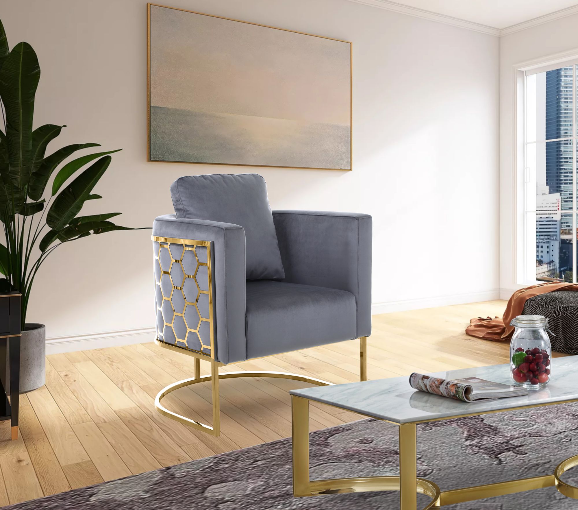 Casa Velvet Chair with Gold Iron Metal Base