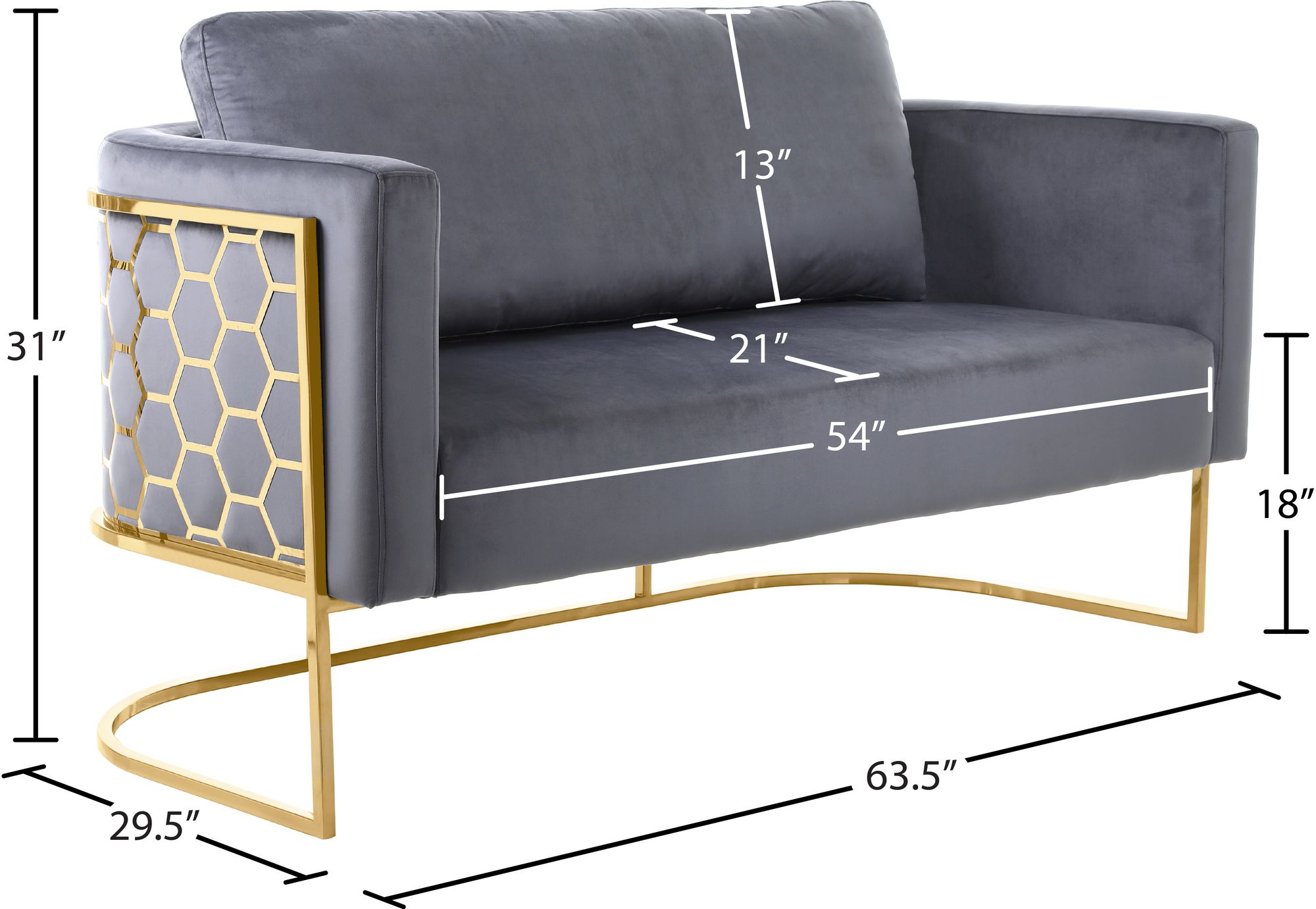 Casa Velvet Loveseat with Gold Iron Metal Base