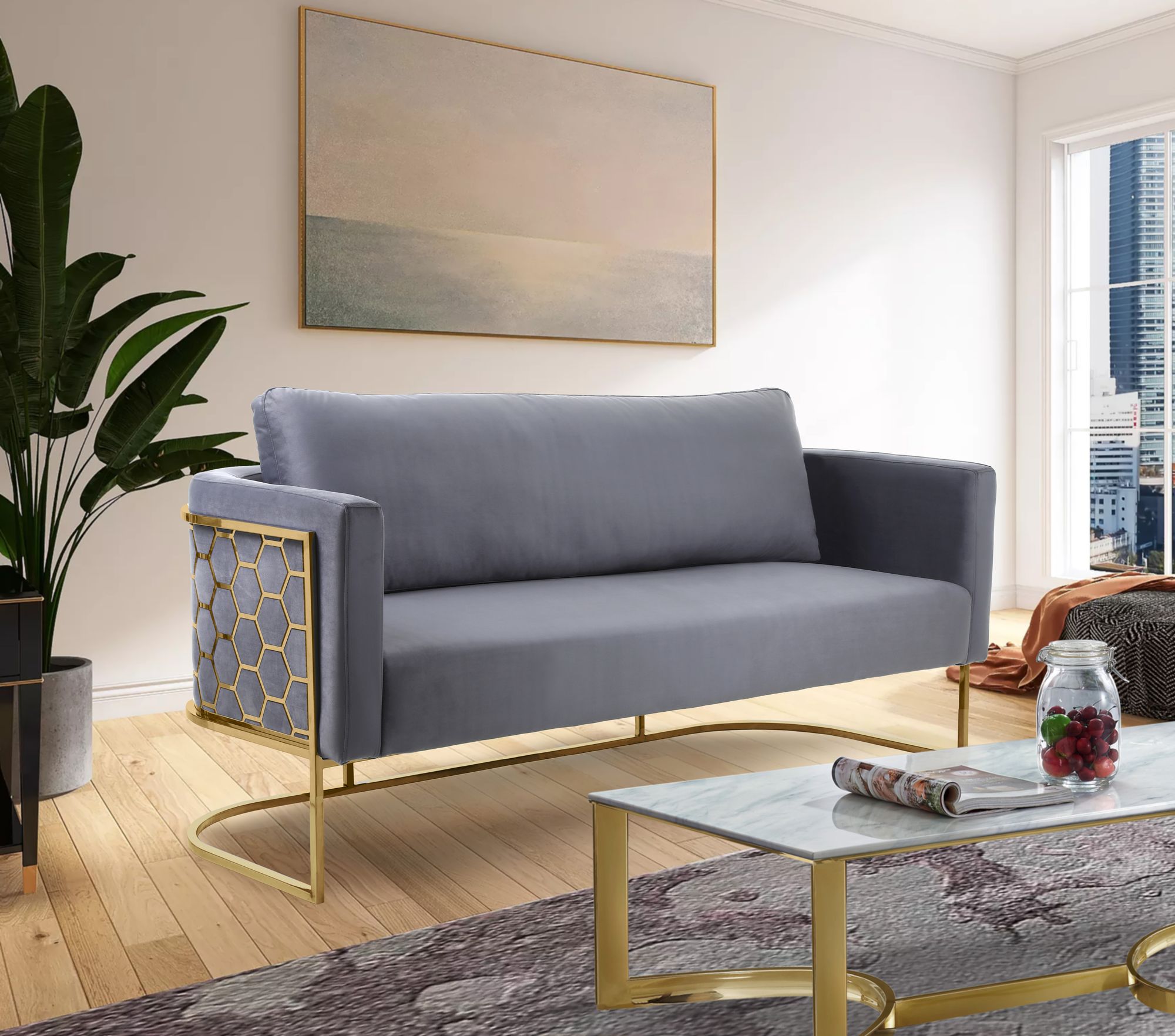 Casa Velvet Sofa with Gold Base