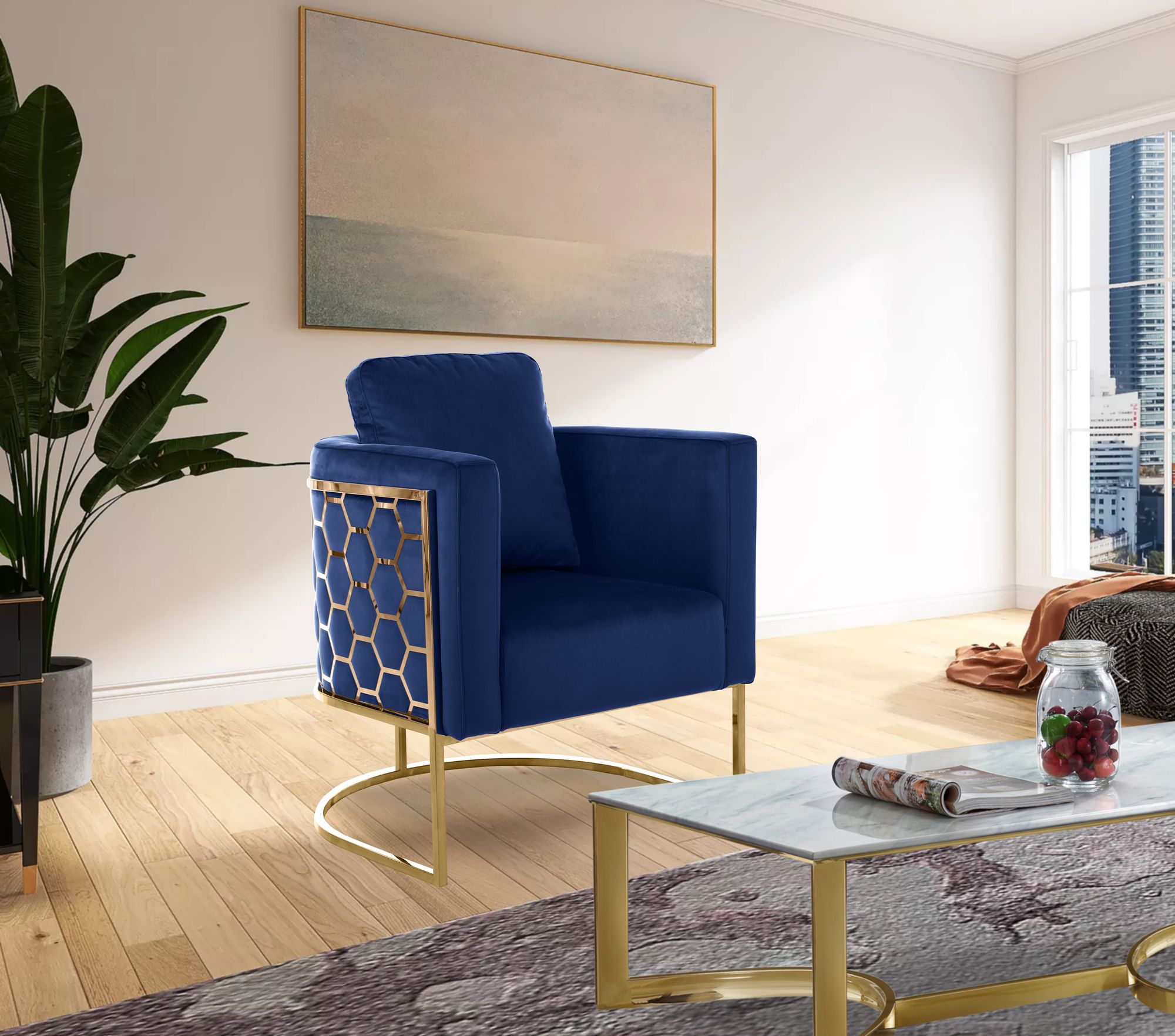 Casa Velvet Chair with Gold Iron Metal Base