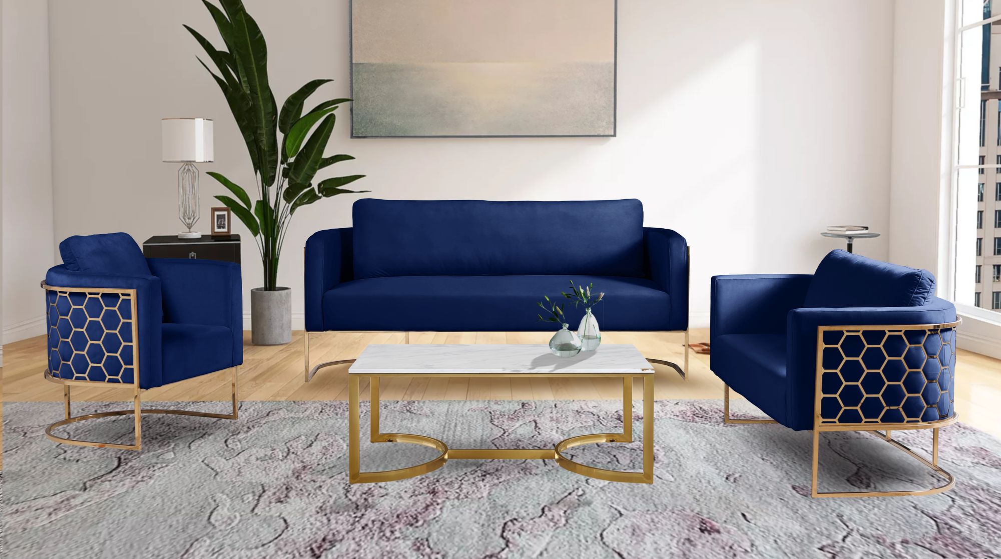 Casa Velvet Loveseat with Gold Iron Metal Base