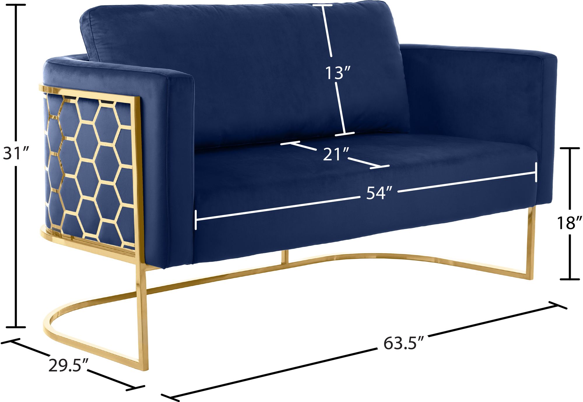 Casa Velvet Loveseat with Gold Iron Metal Base