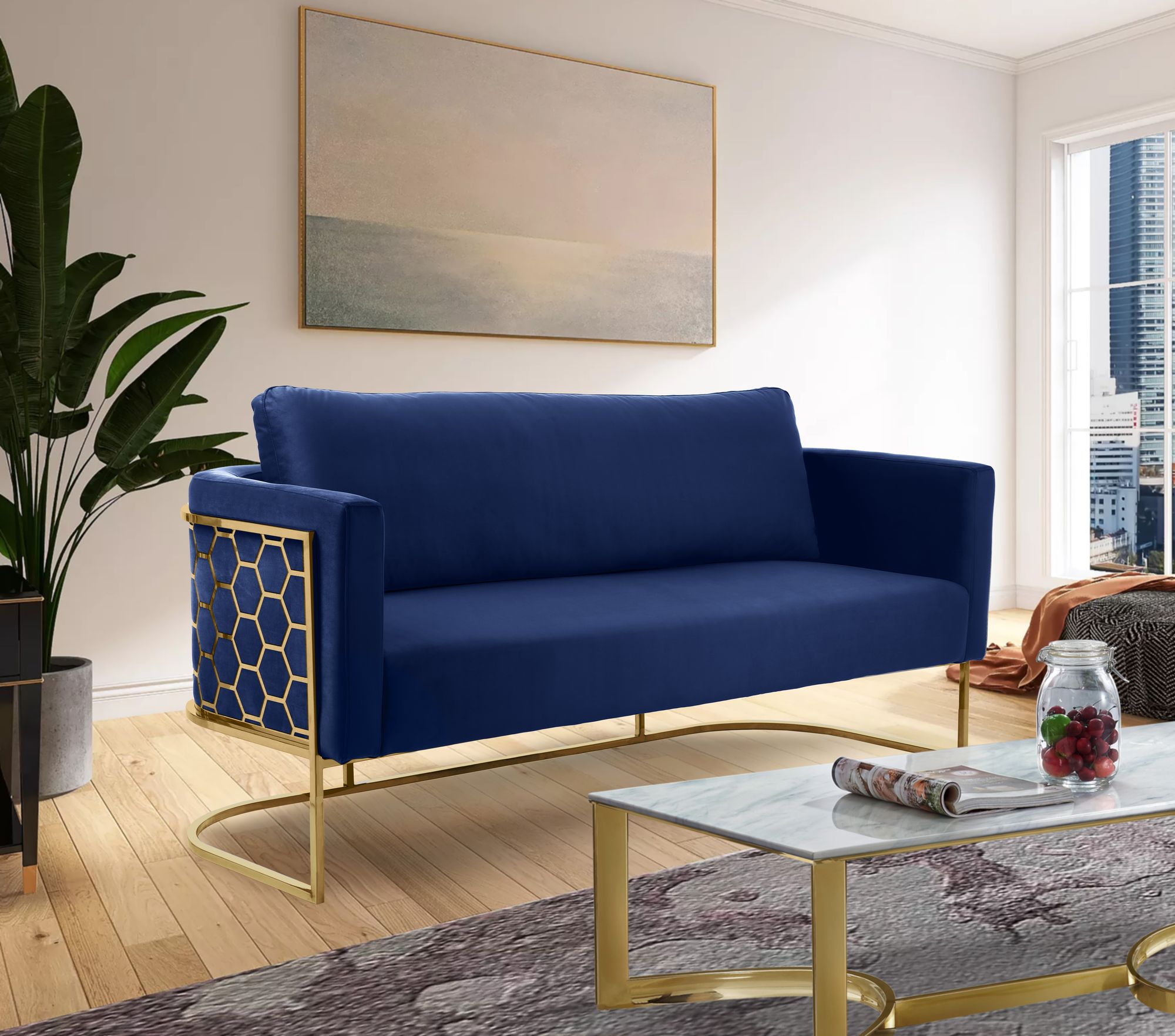 Casa Velvet Sofa with Gold Base