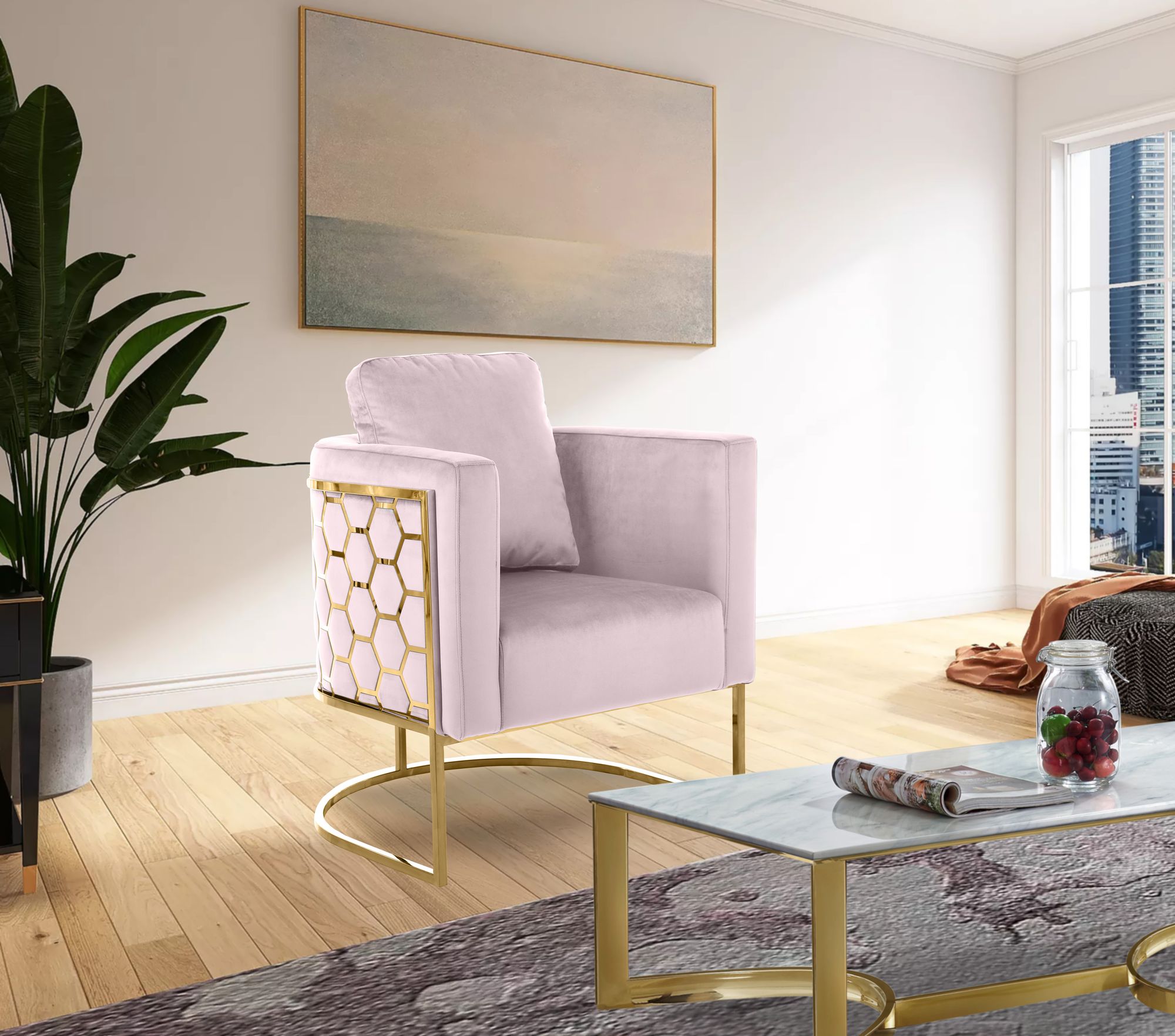 Casa Velvet Chair with Gold Iron Metal Base