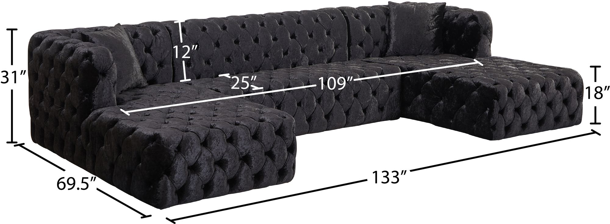 Coco 133" 3-Piece Velvet Sectional