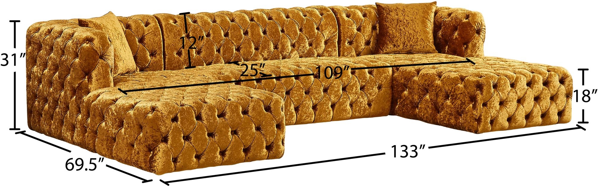 Coco 133" 3-Piece Velvet Sectional