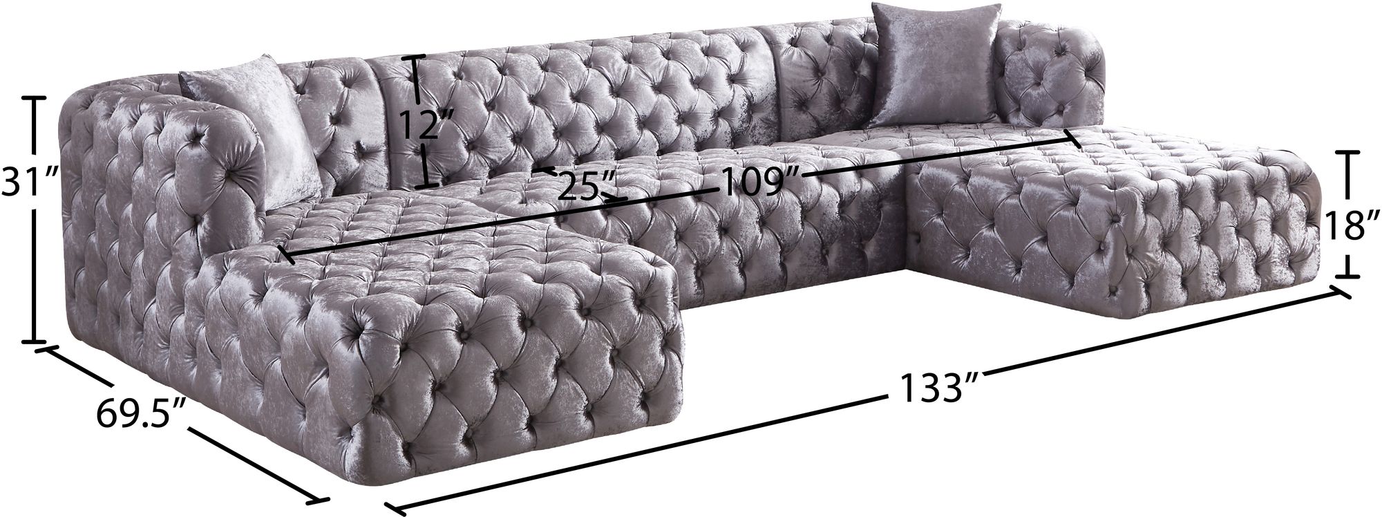 Coco 133" 3-Piece Velvet Sectional