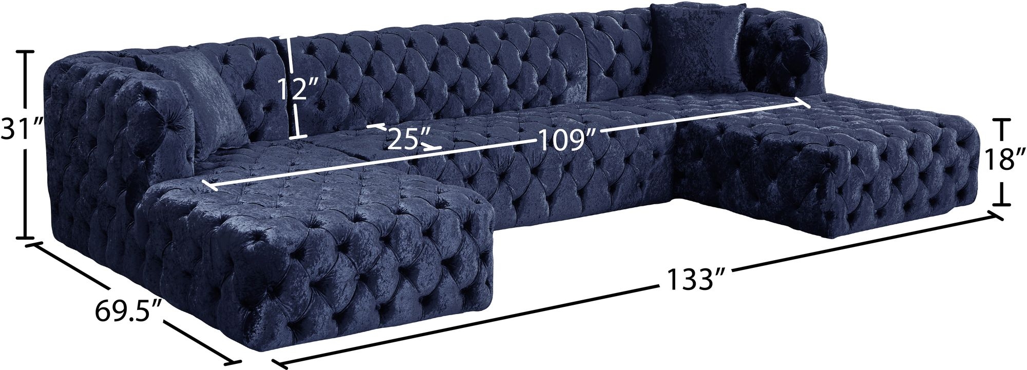 Coco 133" 3-Piece Velvet Sectional