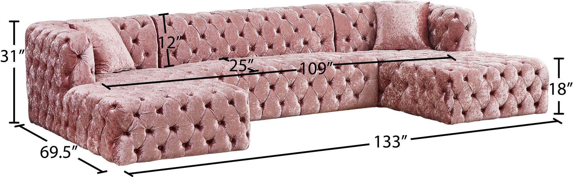 Coco 133" 3-Piece Velvet Sectional