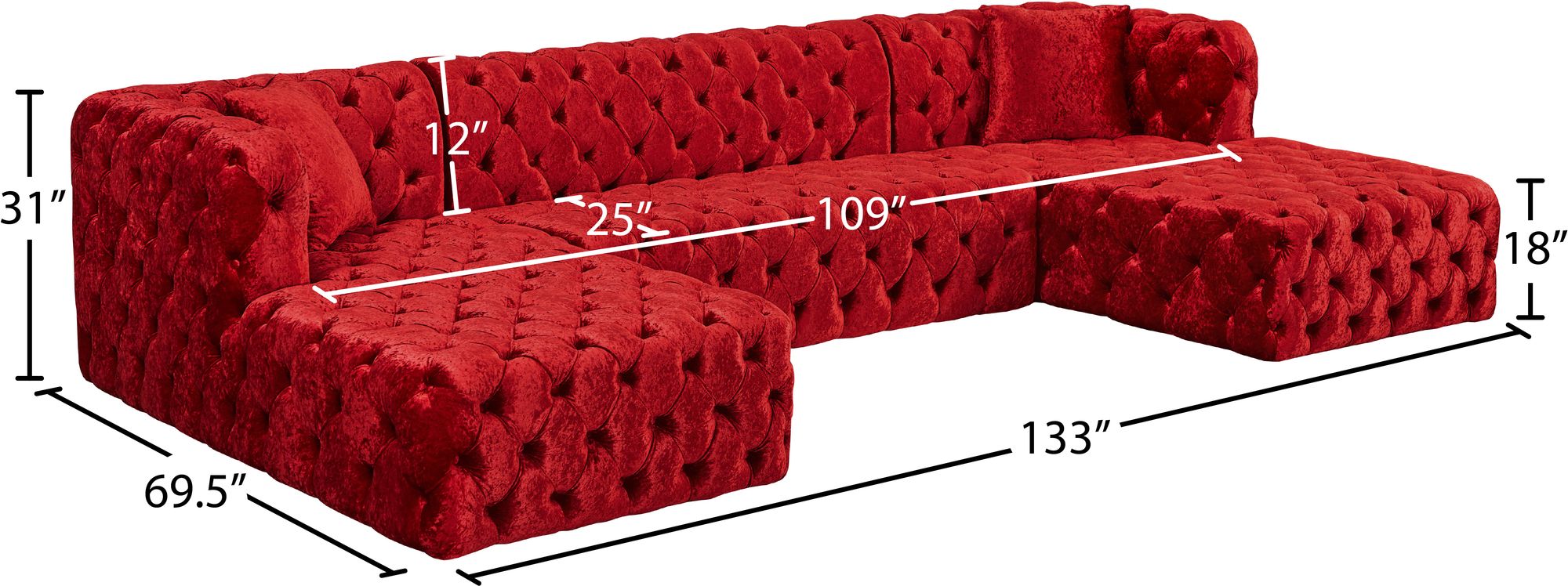 Coco 133" 3-Piece Velvet Sectional