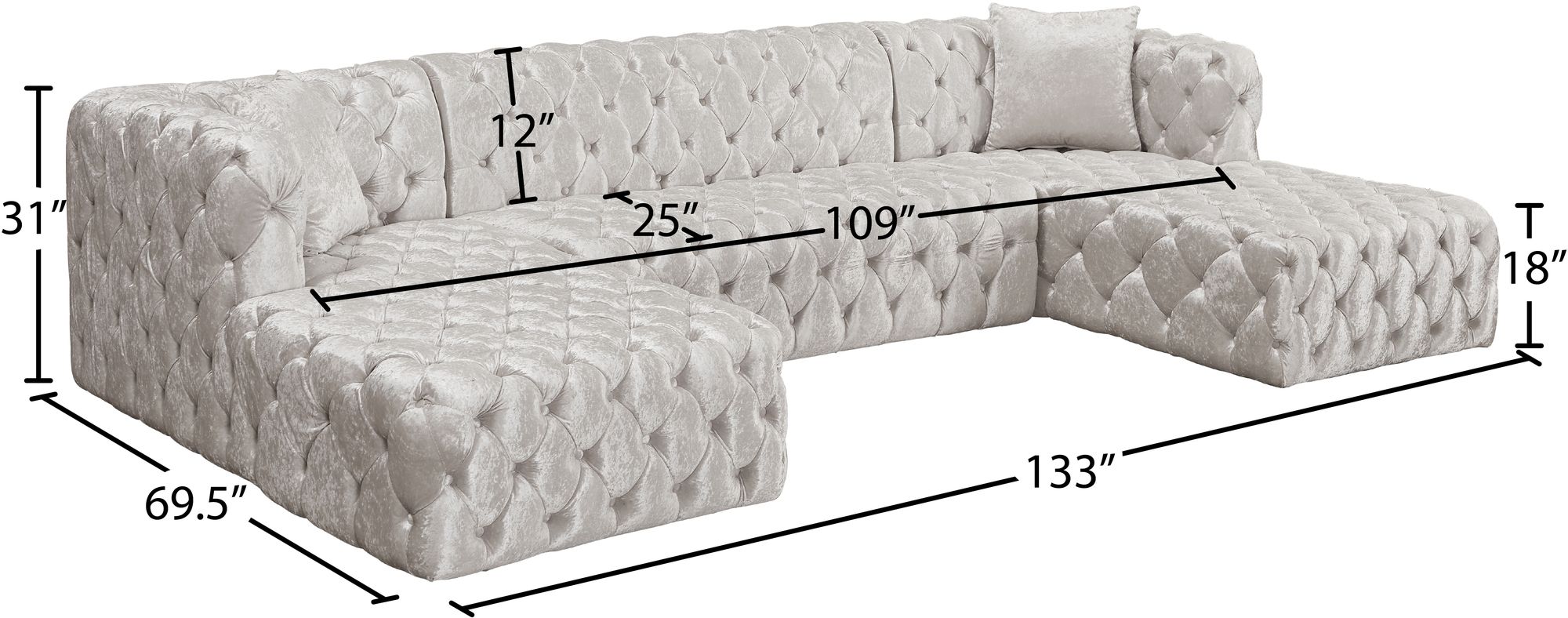 Coco 133" 3-Piece Velvet Sectional