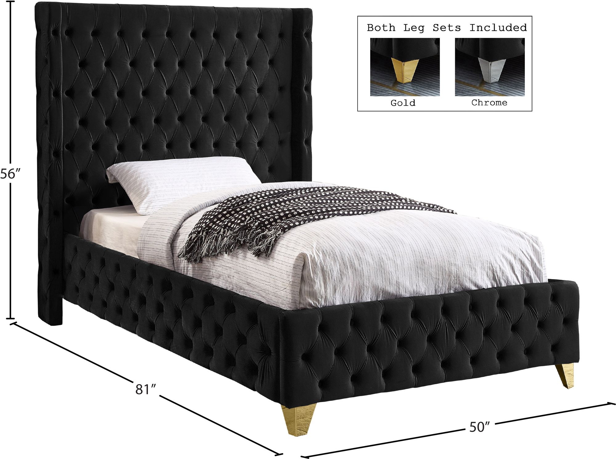 Savan Velvet Twin Size Bed