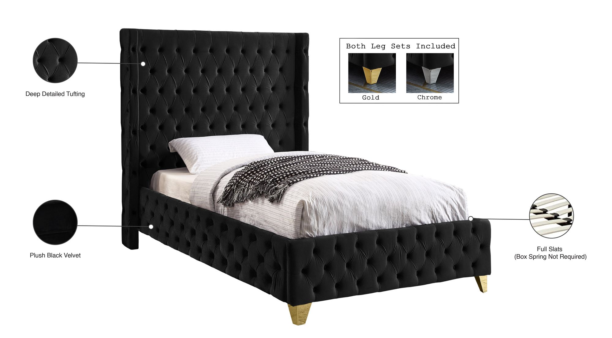 Savan Velvet Twin Size Bed