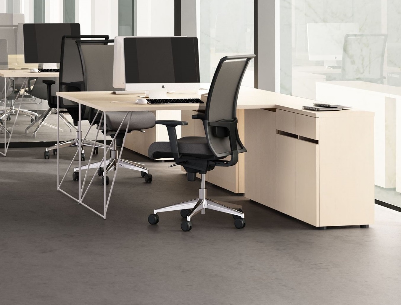 Air 62.9" Office Desk w/Cable Port & Cabinet