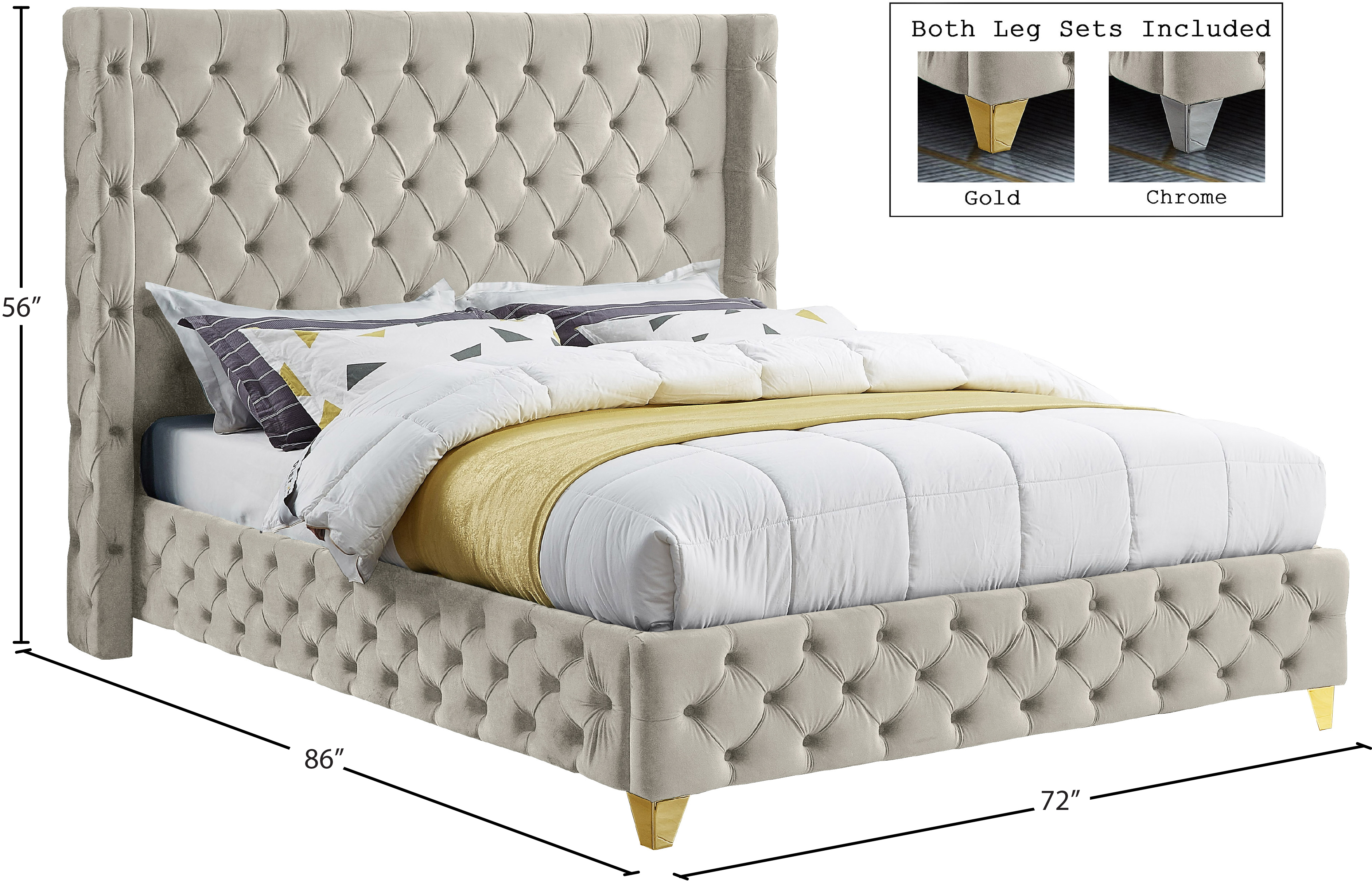 Savan Velvet Queen Size Bed