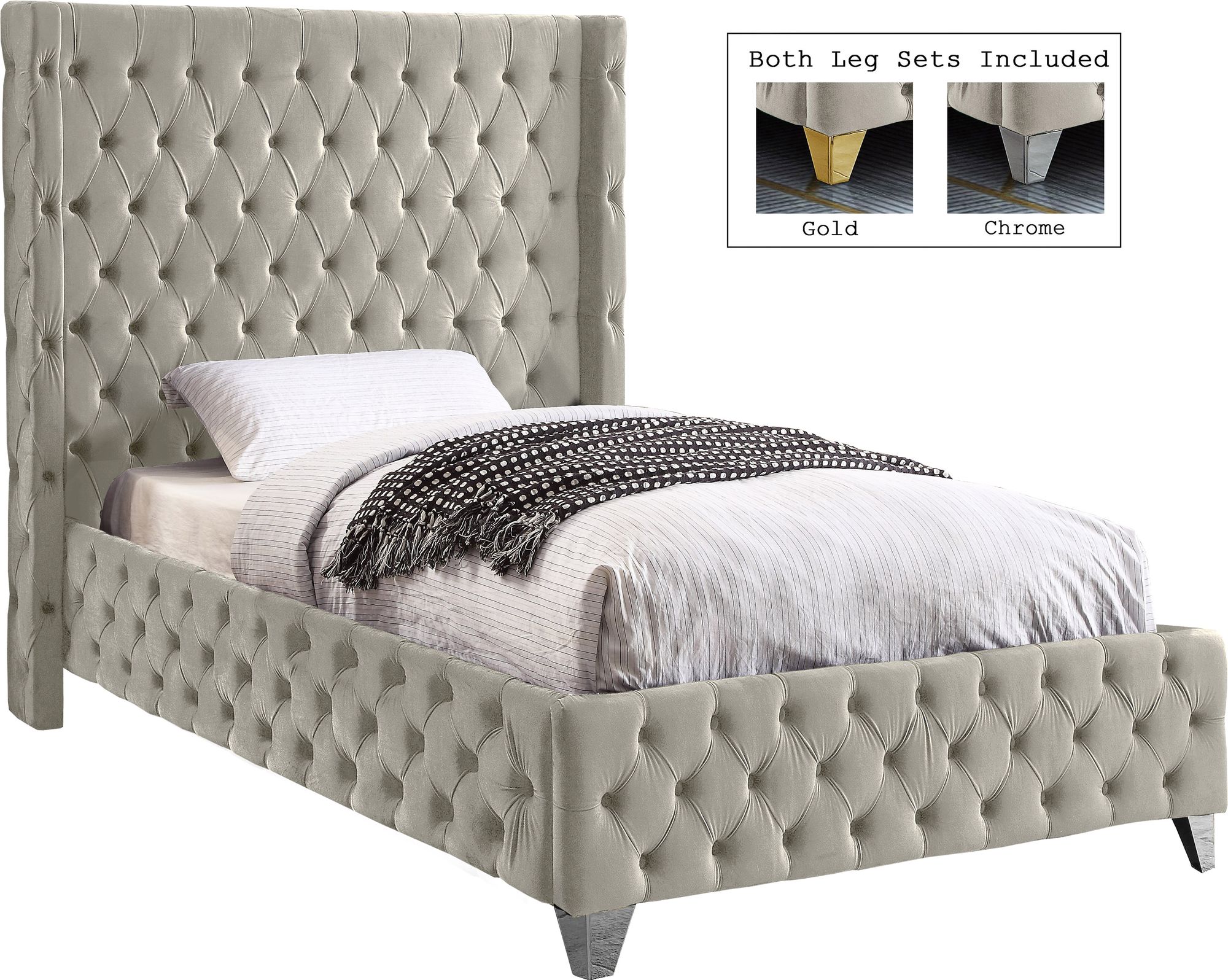 Savan Velvet Twin Size Bed