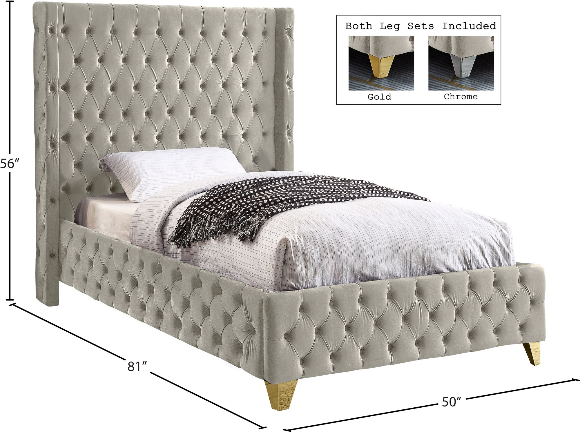 Savan Velvet Twin Size Bed