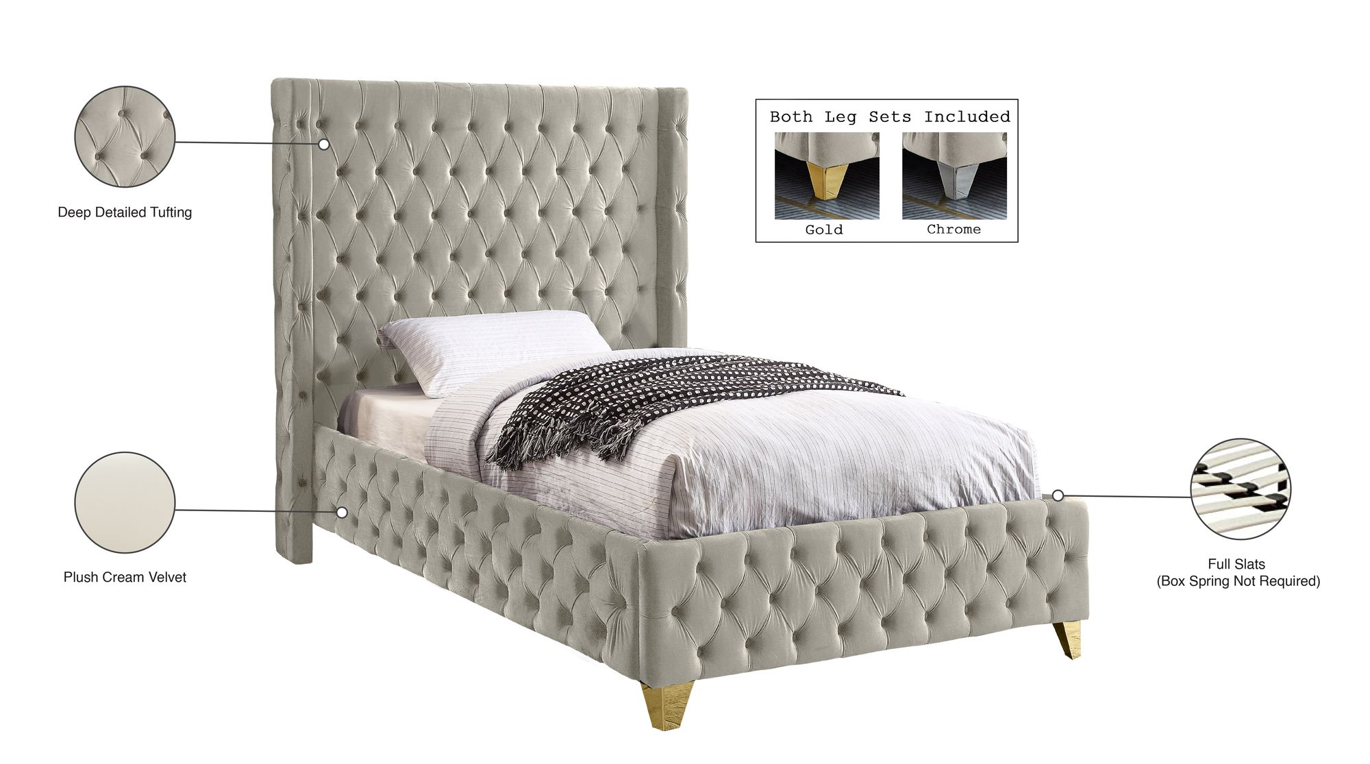 Savan Velvet Twin Size Bed