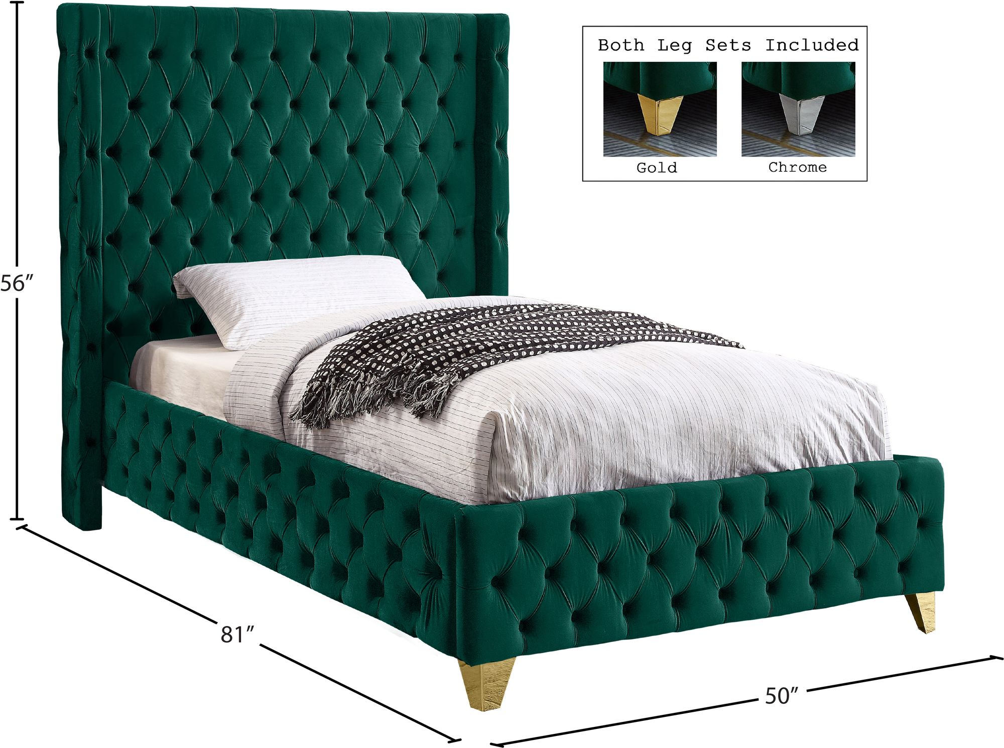 Savan Velvet Twin Size Bed